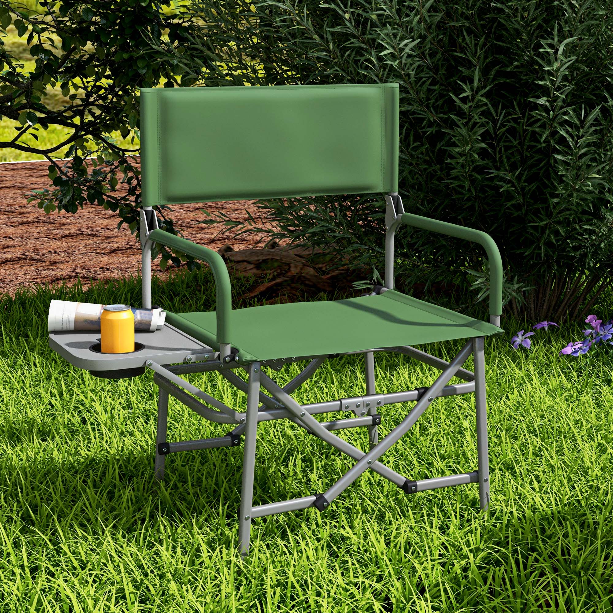 Folding Directors Camping Chair, with Side Table - Green