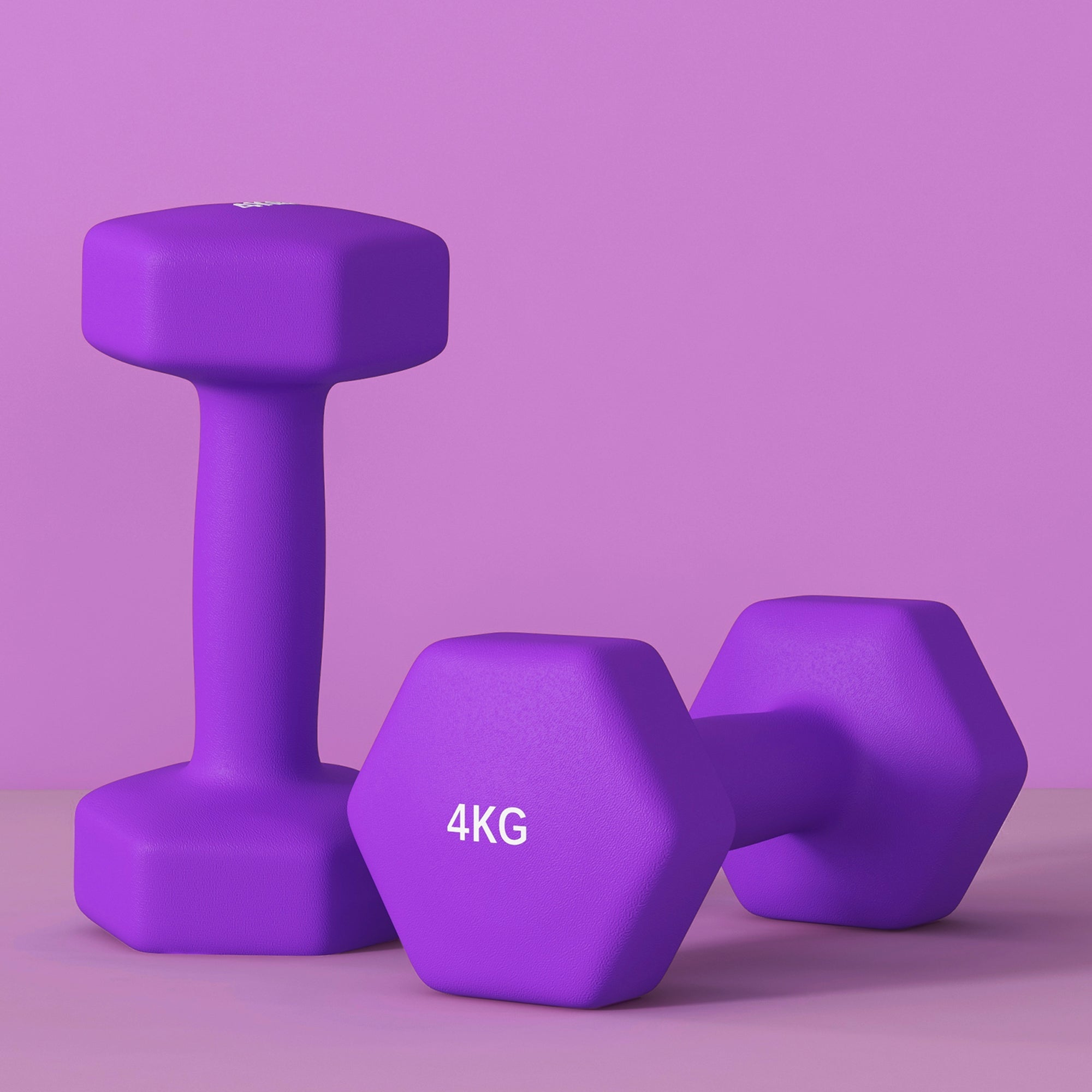 2 x 4kg Hexagonal Dumbbells Weights Set with Non-Slip Grip for Home Gym Workout, Purple