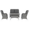 4 Piece PE Rattan Garden Dining Sofa Set with Cushions - Light Grey