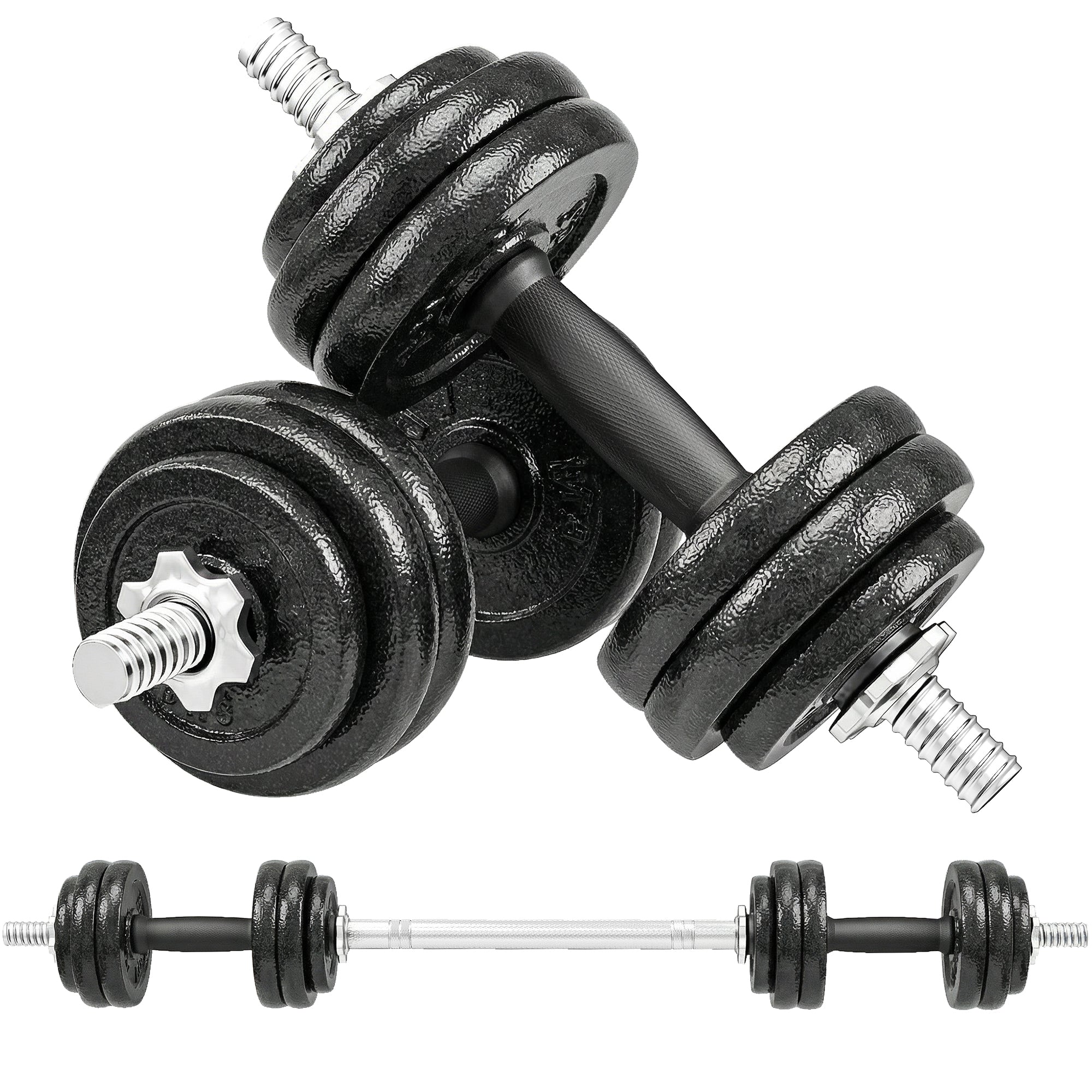 2-in-1 Adjustable Dumbbells Set, 30kg Cast Iron Weights Dumbbells Set with Non-Slip Grip for Strength Training, Weight Lifting, Bodybuilding, Home Gym Workout Equipment for Men & Women