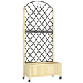Raised Garden Bed with Metal Trellis, Wooden Elevated Planter Box with Lockable Wheels, Outdoor Raised Planter, Natural