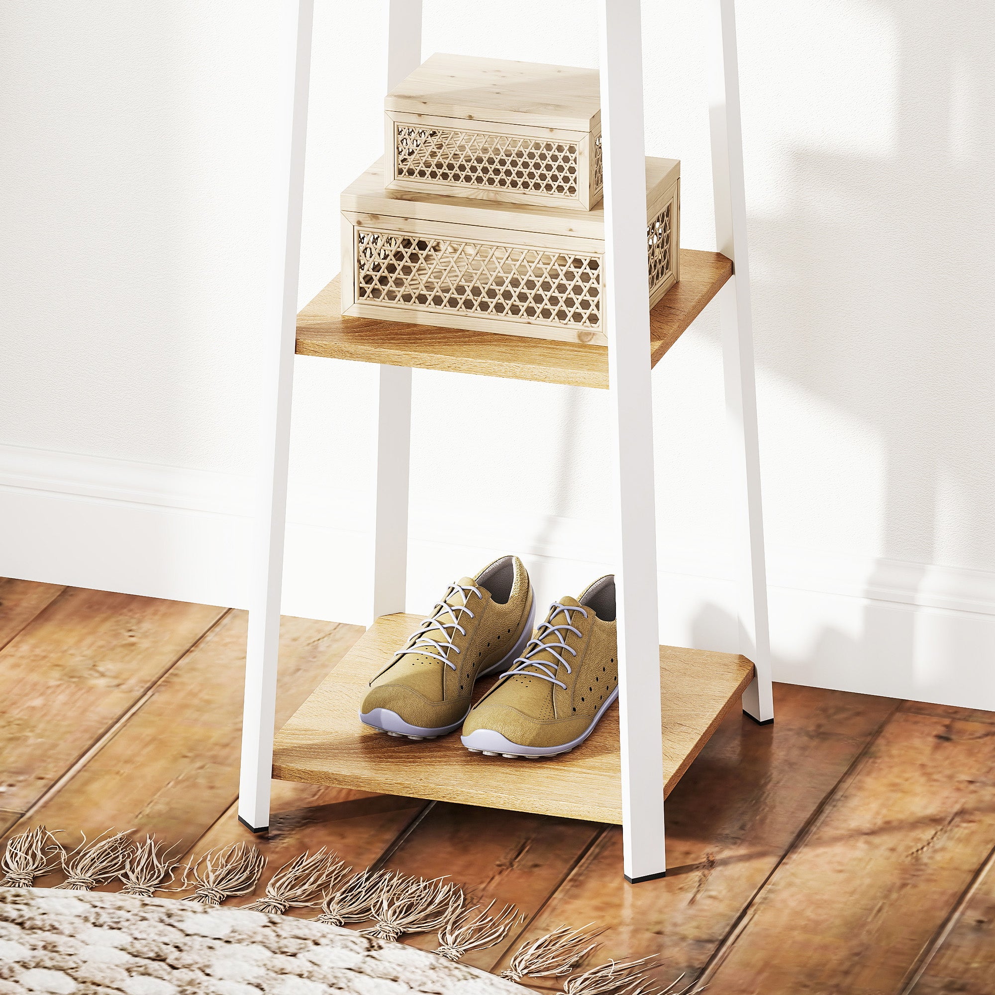 Compact Freestanding Coat Rack - White/Oak