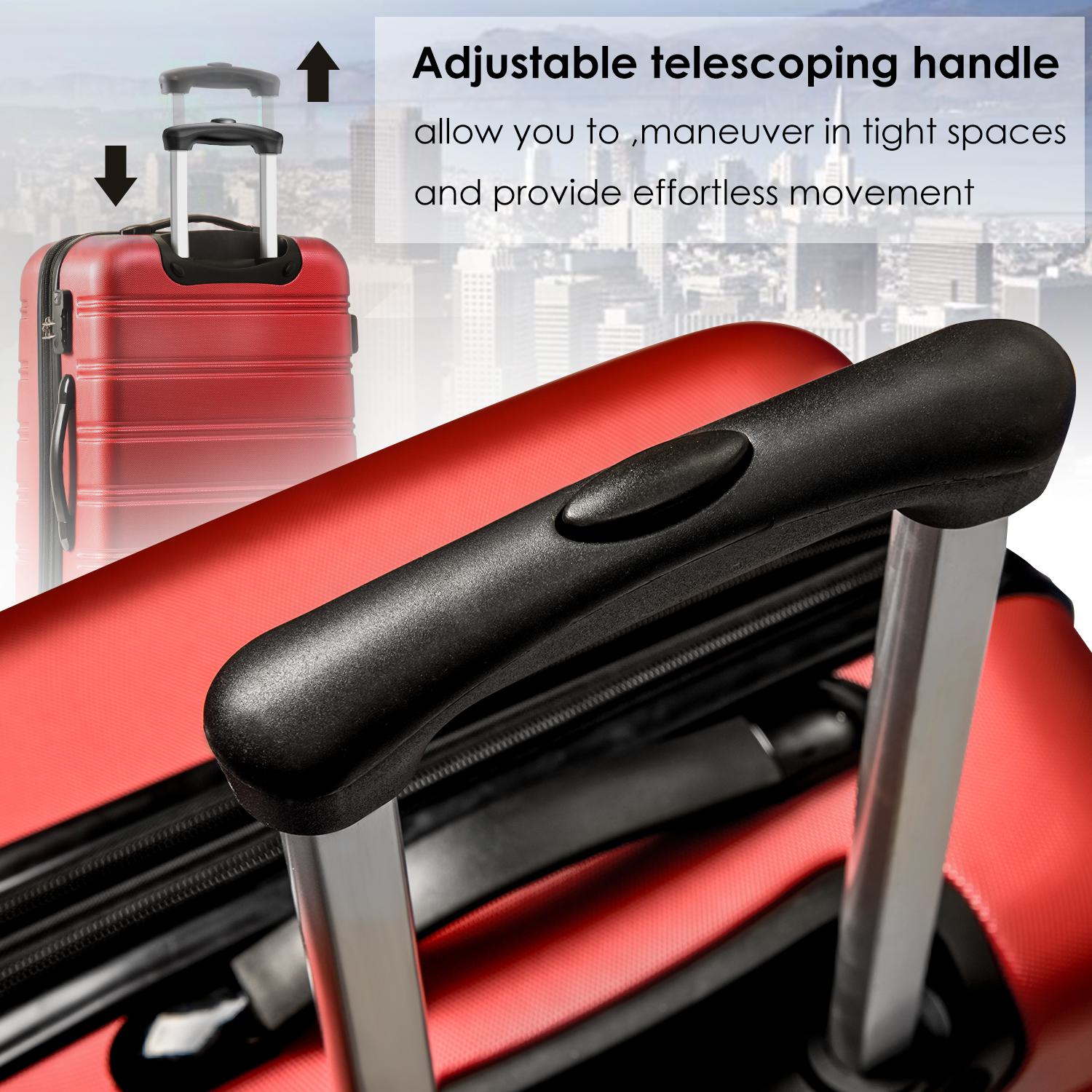 20" 4-Wheel ABS Hard Shell Travel Trolley Suitcase with Telescoping Handle, Luggage with Combination Lock, 35L × 23W × 57H cm, Red