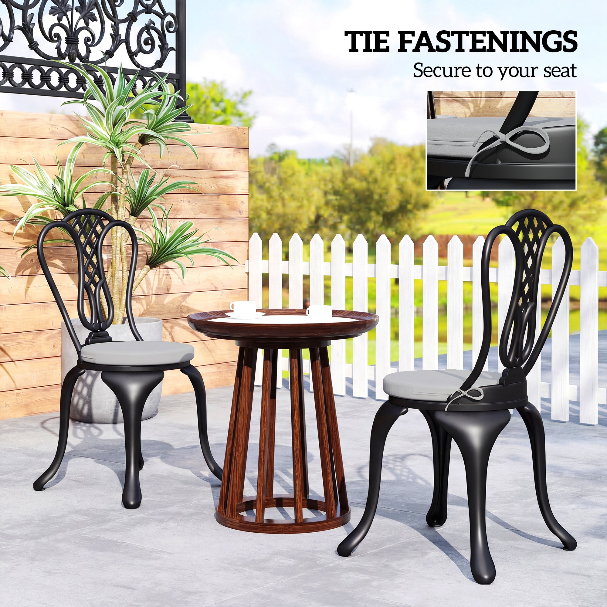 Outdoor Bistro Chair Cushions Set of 4 with Removable Cover, 41 x 41 x 5 cm Round Seat Cushions with Ties, Light Grey