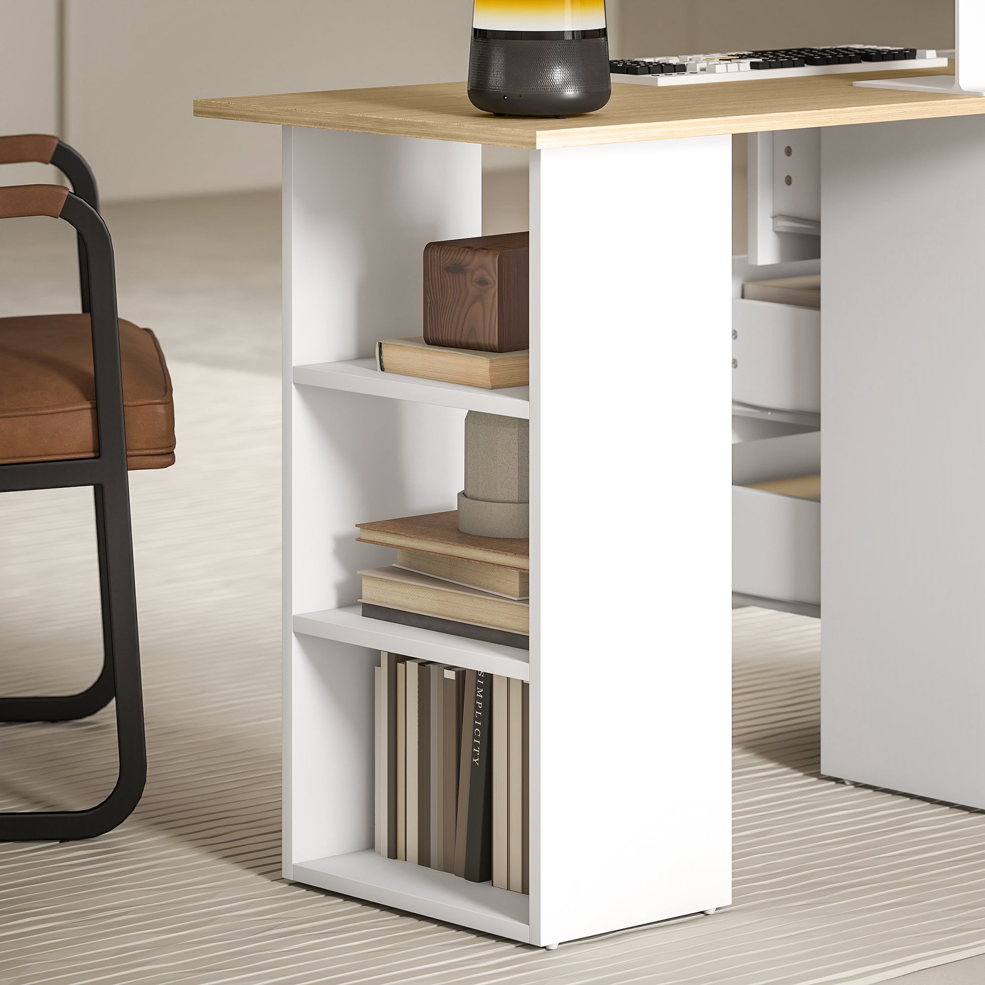 Computer Desk with Drawers, Home Office Desk, Writing Table, PC Workstation with 3 Storage Shelves for Working, Study, 120 x 49 x 72 cm, Natural Wood Finish and White