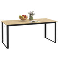 6 Seater Teak Effect Outdoor Dining Table with Metal Frame - Teak