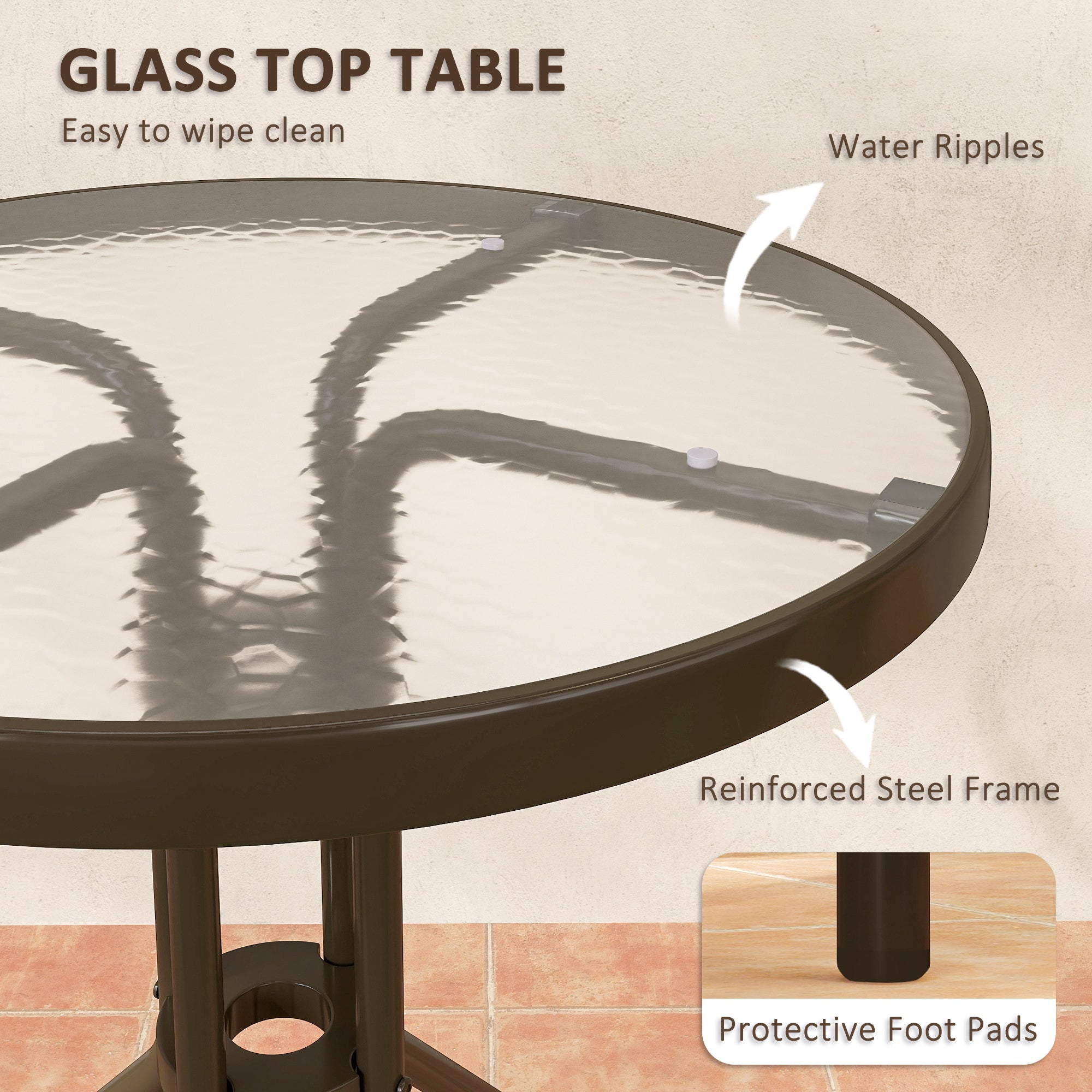3 Pieces Outdoor Patio Bistro Set with Stackable Chairs and Tempered Glass Table - Dark Brown