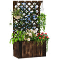 Wooden Raised Garden Bed with Trellis and Liner - Carbonised