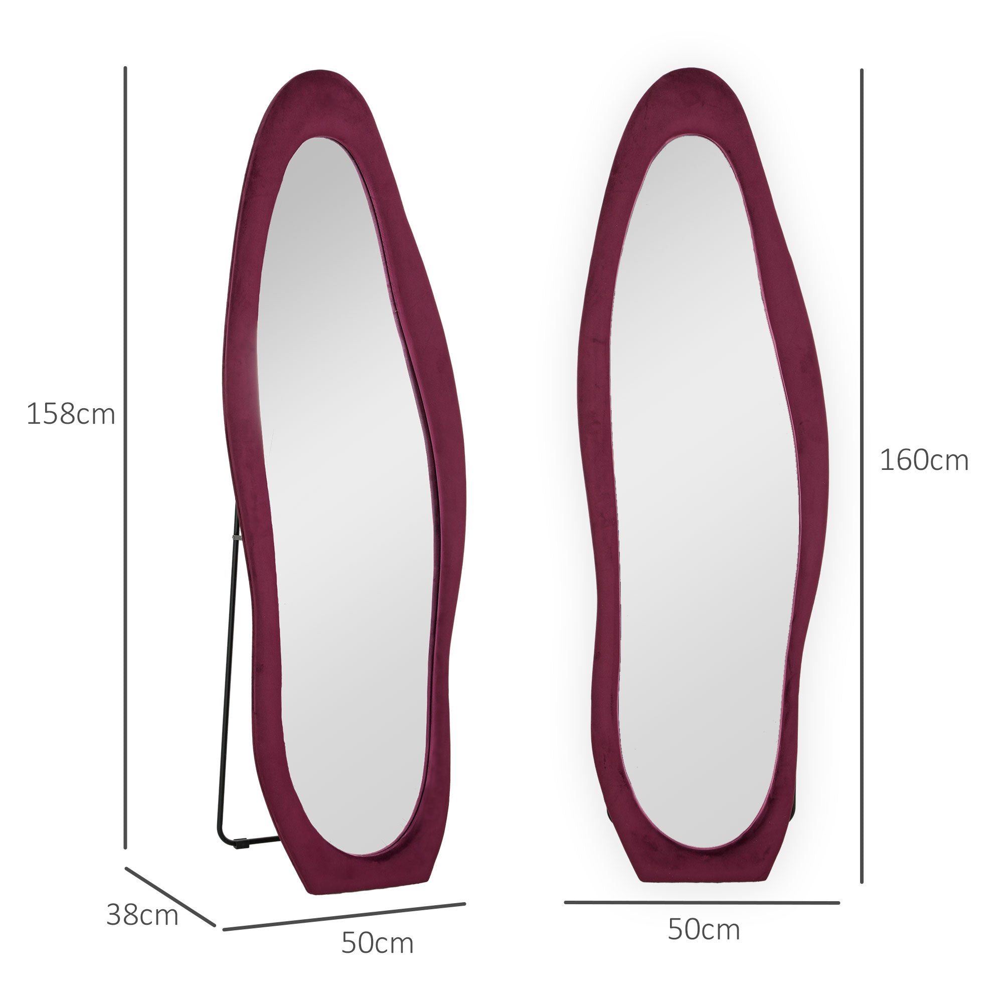 Wavy Velvet-Feel Full Length Mirror - Wine Red