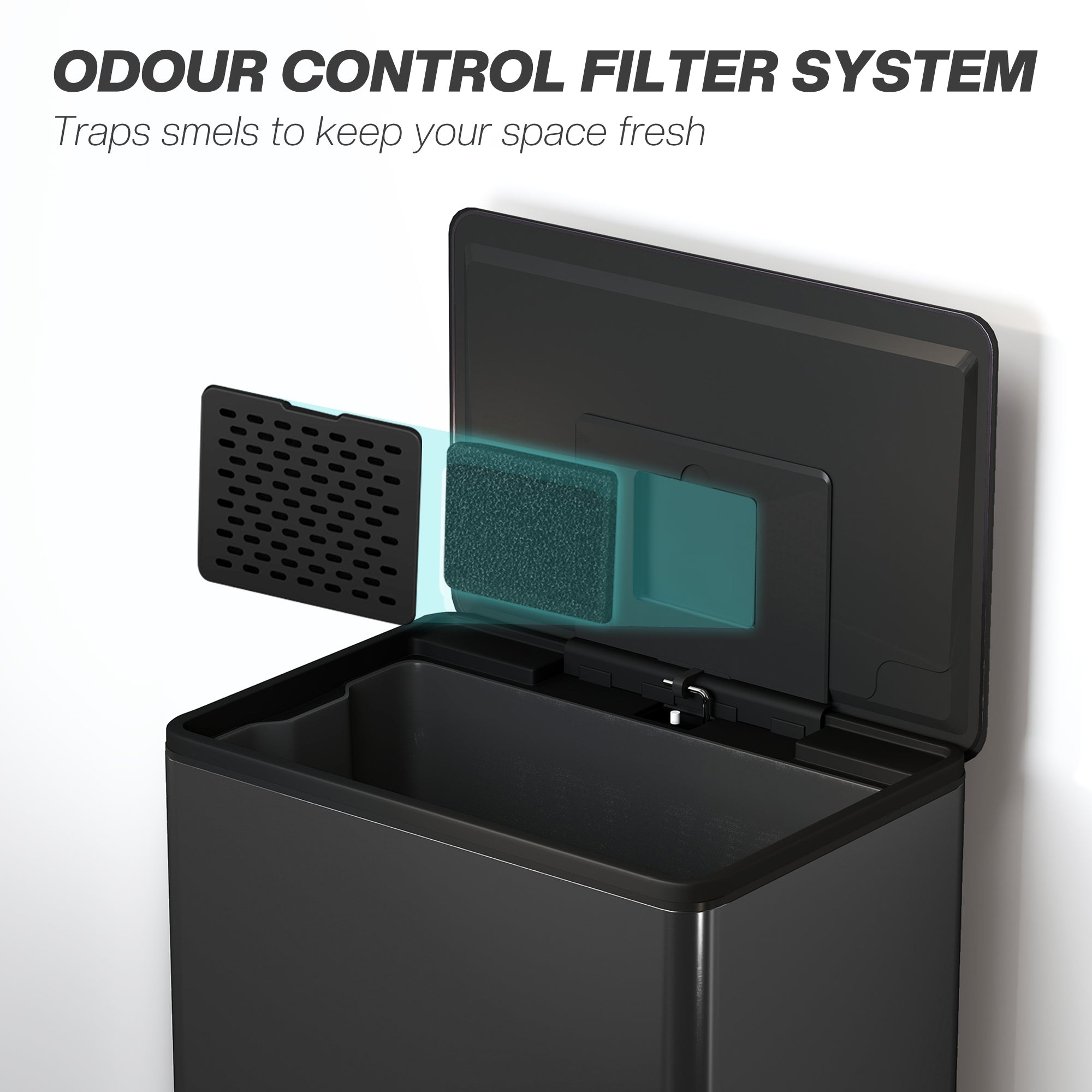 45L Kitchen Bin, Pedal Bin with Soft-Close and Stay-Open Lid, Removable Inner Bucket, Odor Control for Kitchen, Office