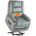 Electric Lift and Recline Massage Armchair with Remote Control - Grey Velvet-Feel