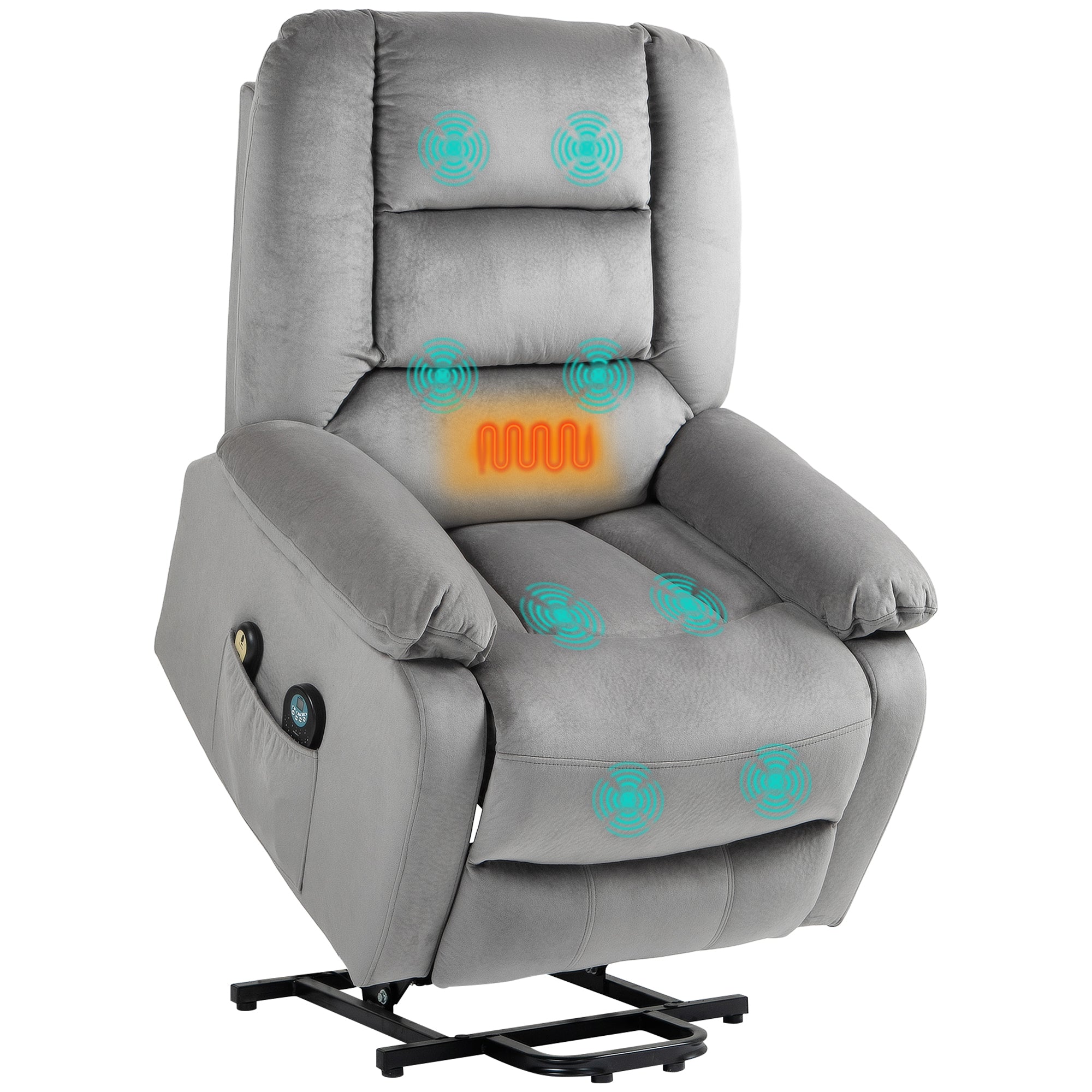 Velvet-Feel Electric Lift-and-Recline Massage Armchair, with Remote - Grey