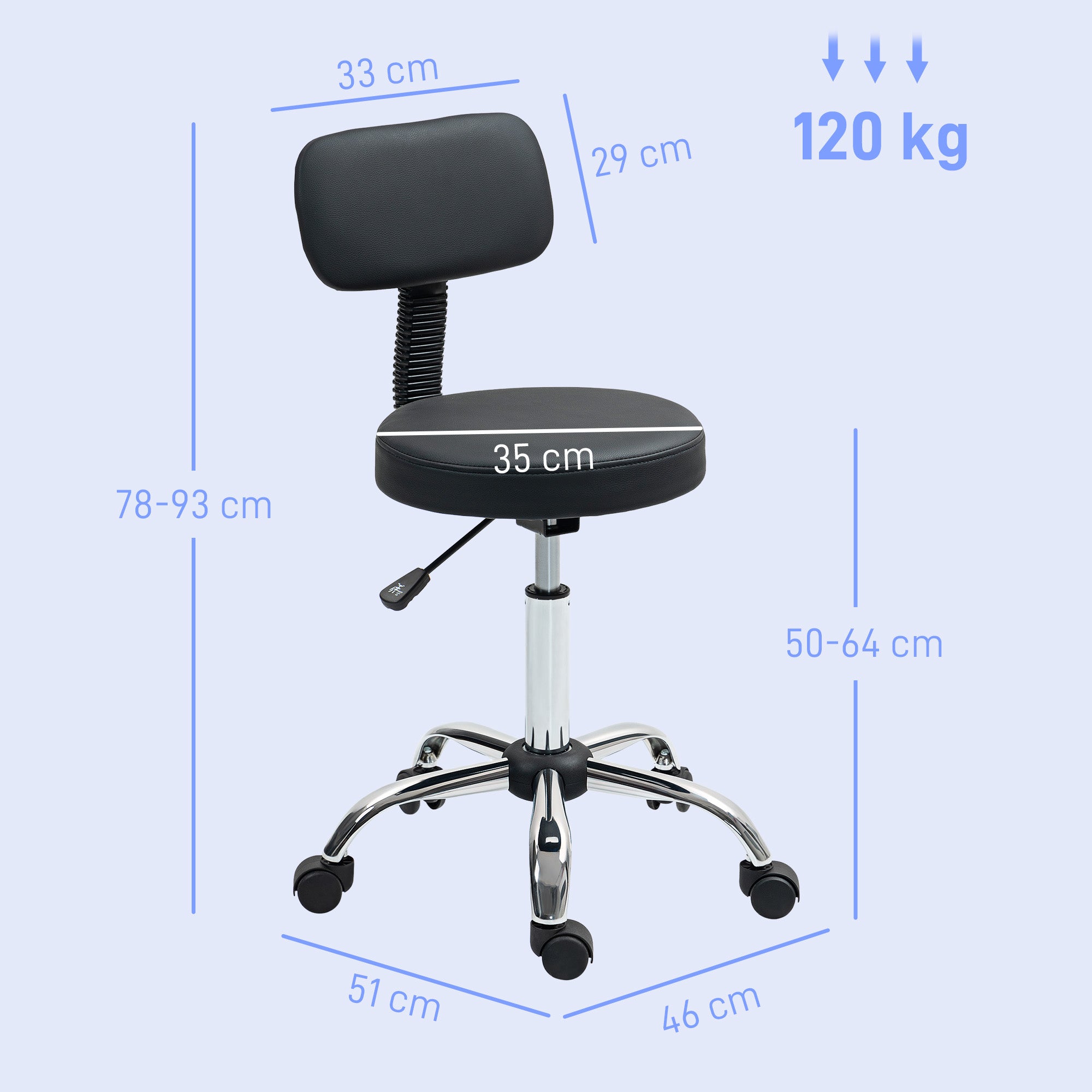360° Swivel Seat Salon Stool - Black