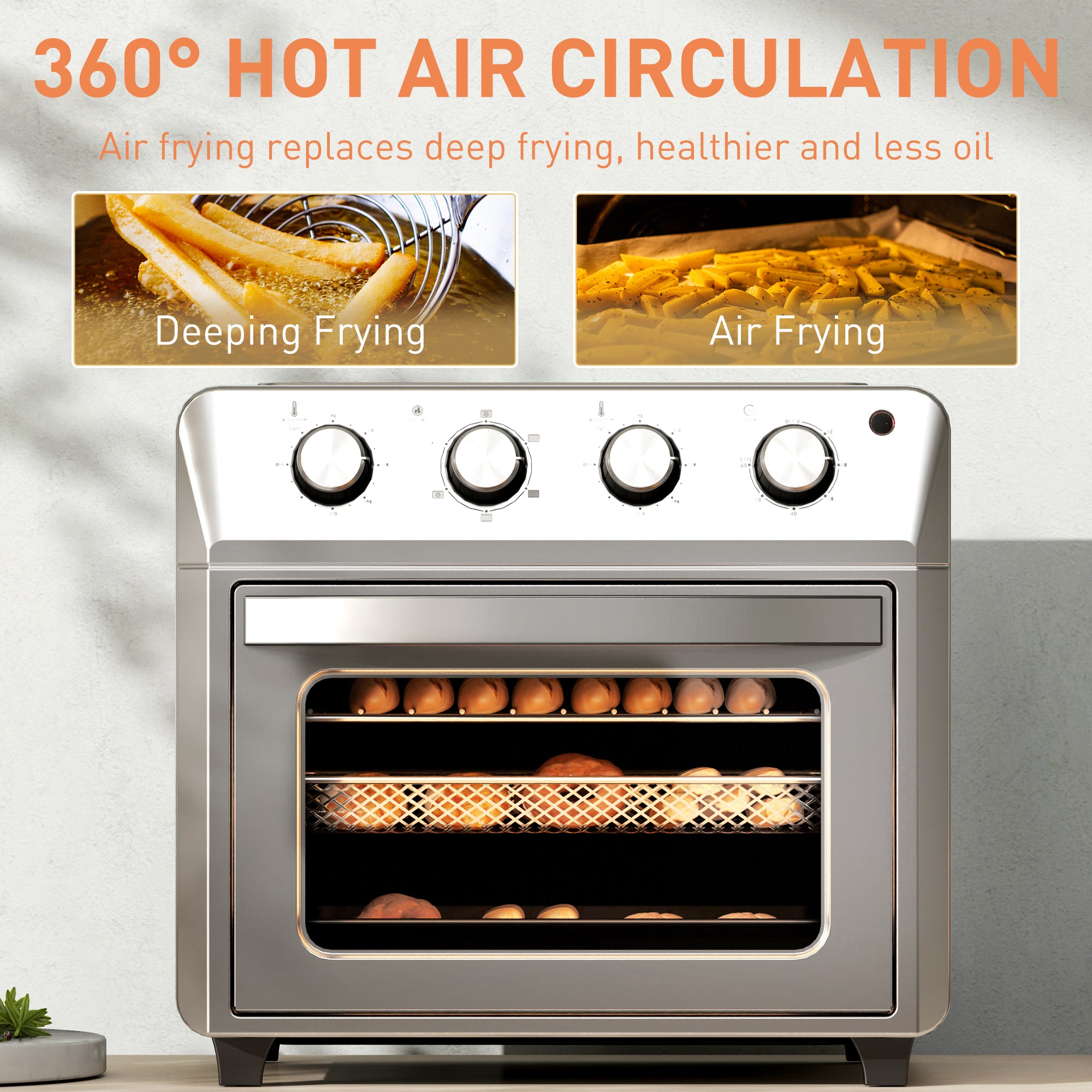 24L Air Fryer Oven, Mini Oven, Oil Free Cooking, Grill, Roast, Bake, with Adjustable Temperature, Timer, Touch Screen, Dishwasher Safe, 1600W, Silver