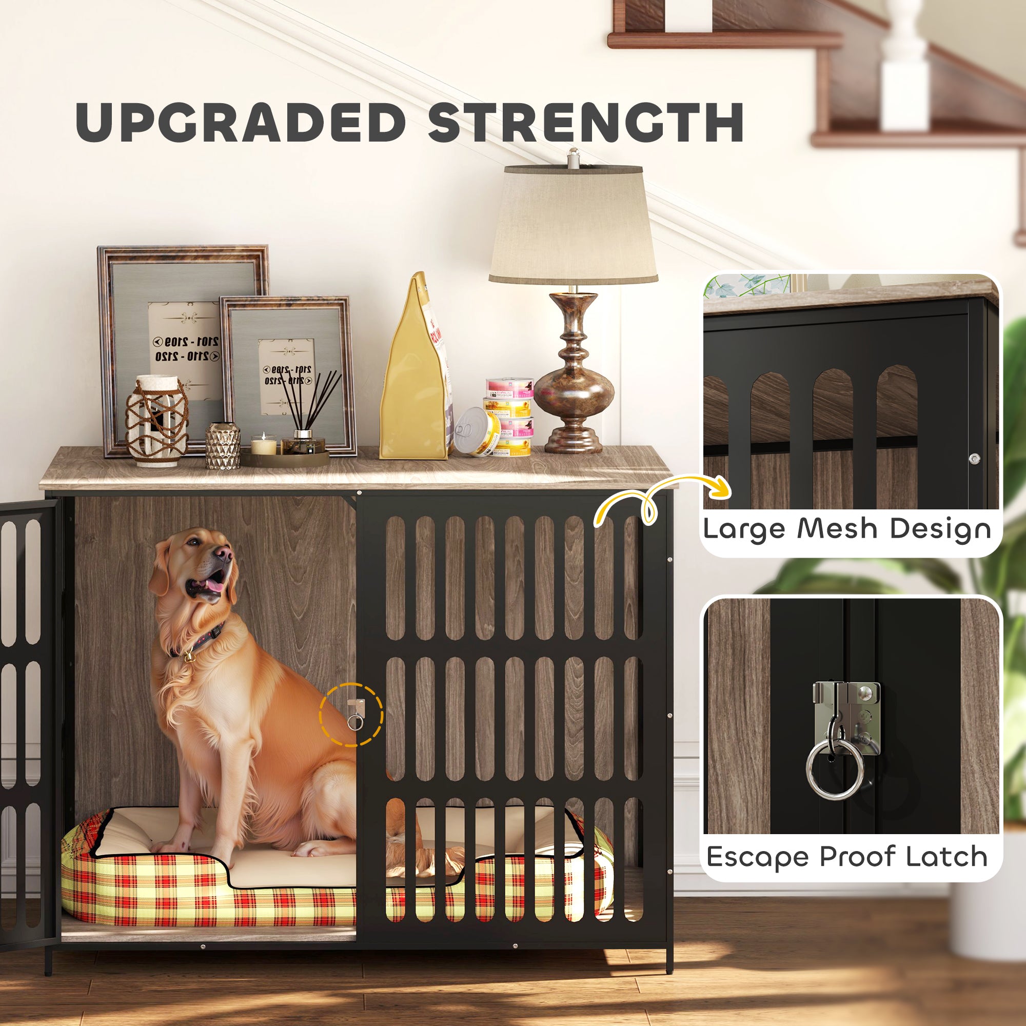 Dog Crate Furniture with Anti-Chew Resistant Mesh, Anti-Escape Single Door, for Extra Large Dogs, 118 x 80 x 92 cm