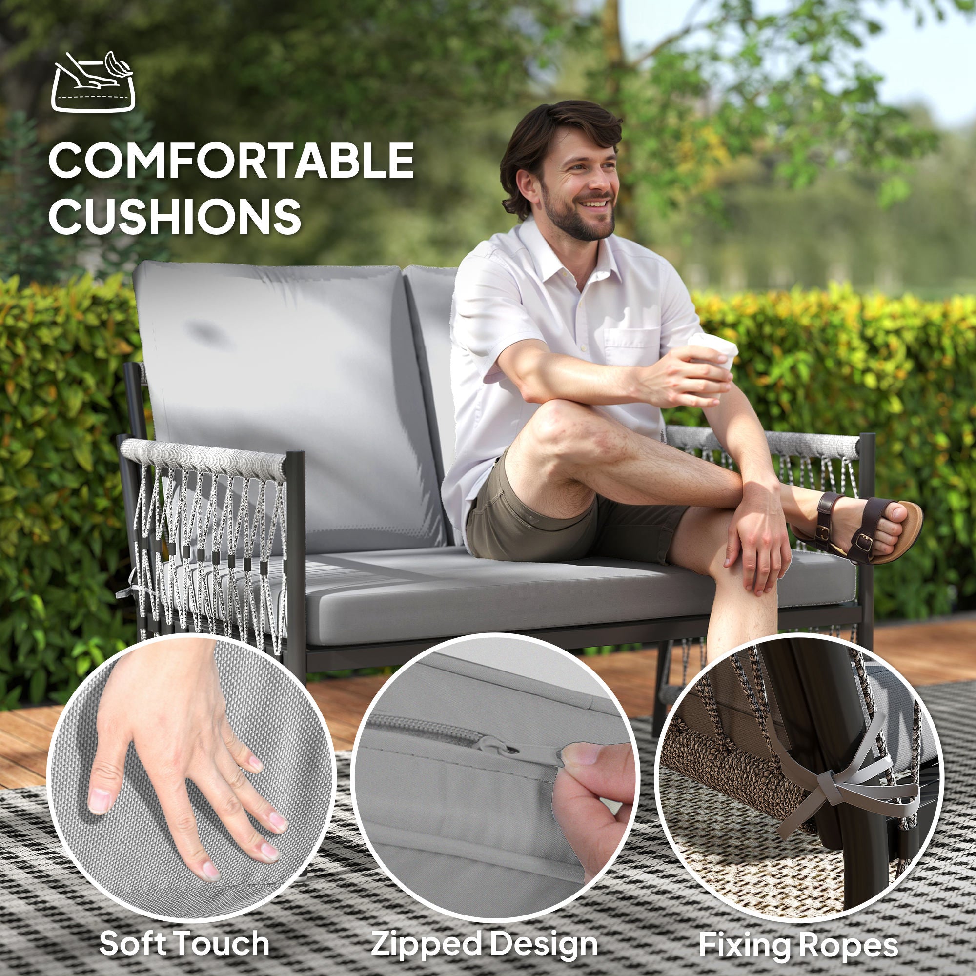 4 Piece Rattan Garden Furniture Set With Cushions Grey