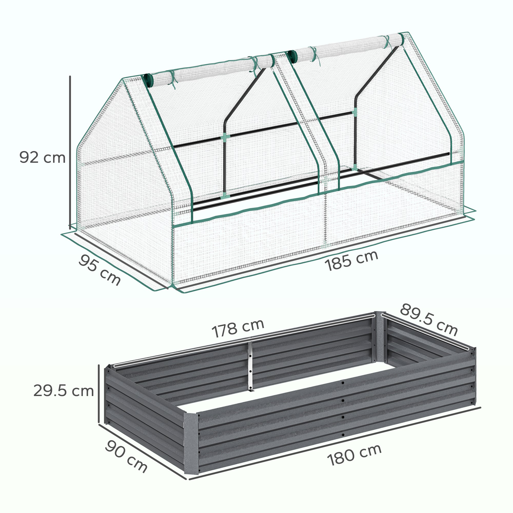 Metal Raised Garden Bed with Greenhouse Cover - White and Dark Grey