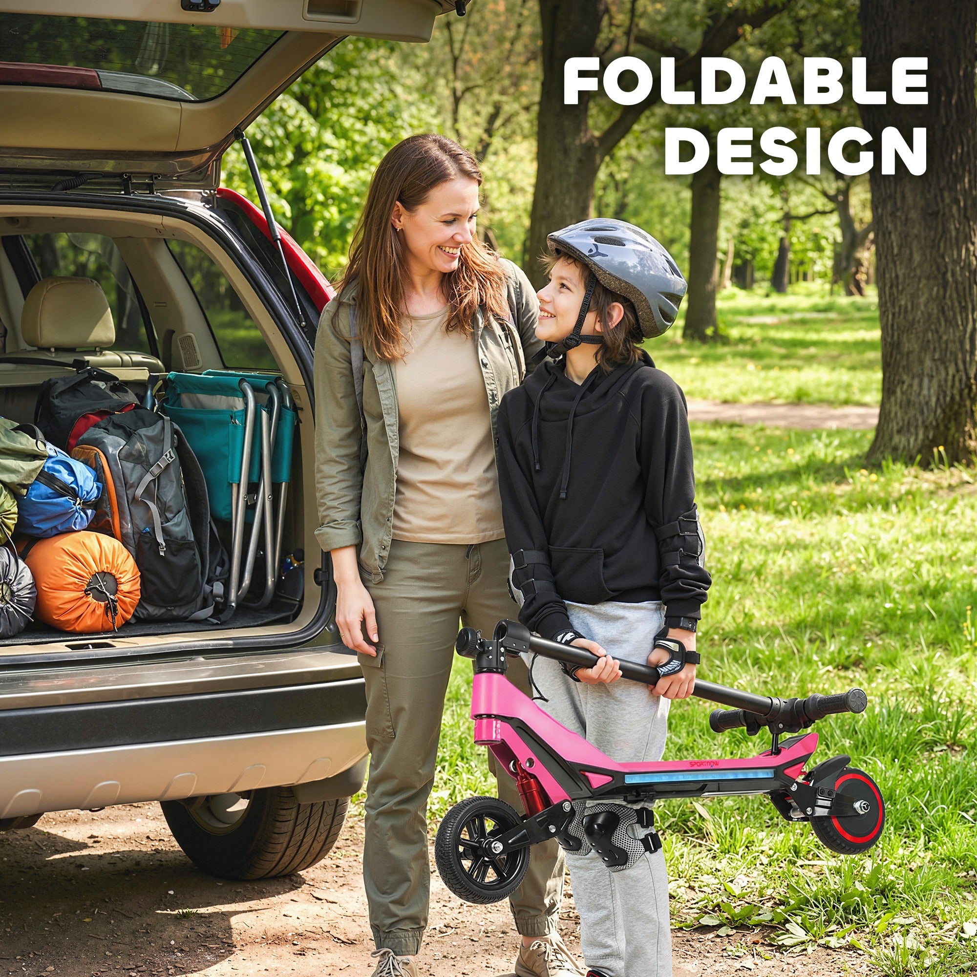 Electric Scooter for Kids, Foldable E Scooter for Age Age 6+ with LED Display, RGB lights, Up to 16km/h, Pink
