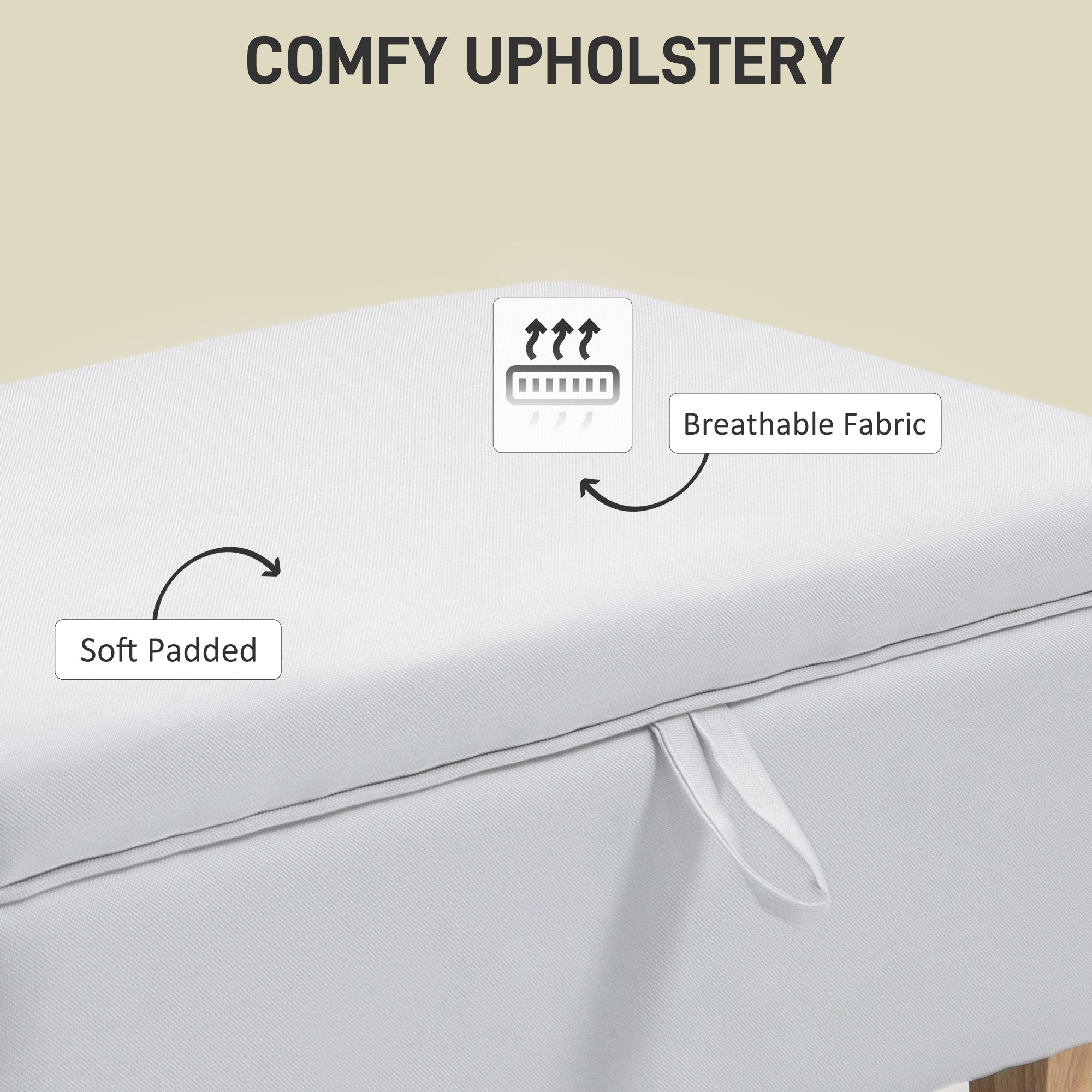 Linen Storage Ottoman Padded Footstool with Rubberwood Legs for Storage Box, Bed End, Shoe Bench, Seating, Cream White