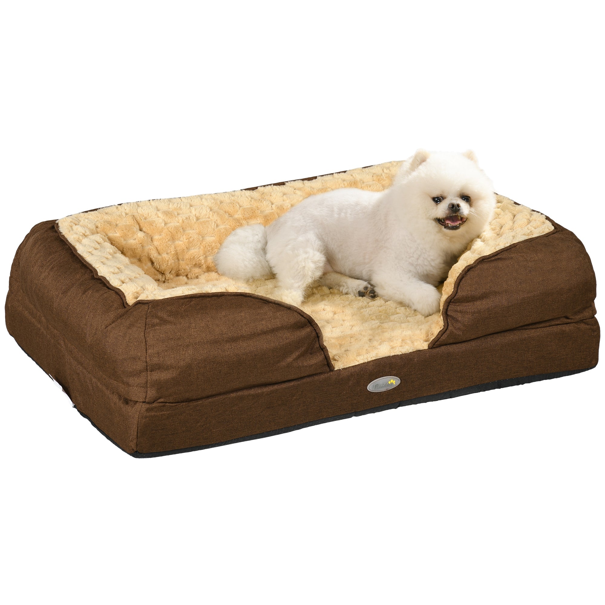 Calming Dog Bed Pet Mattress w/ Removable Cover, Anti-Slip Bottom, for Small Dogs, 70L x 50W x 18Hcm - Brown