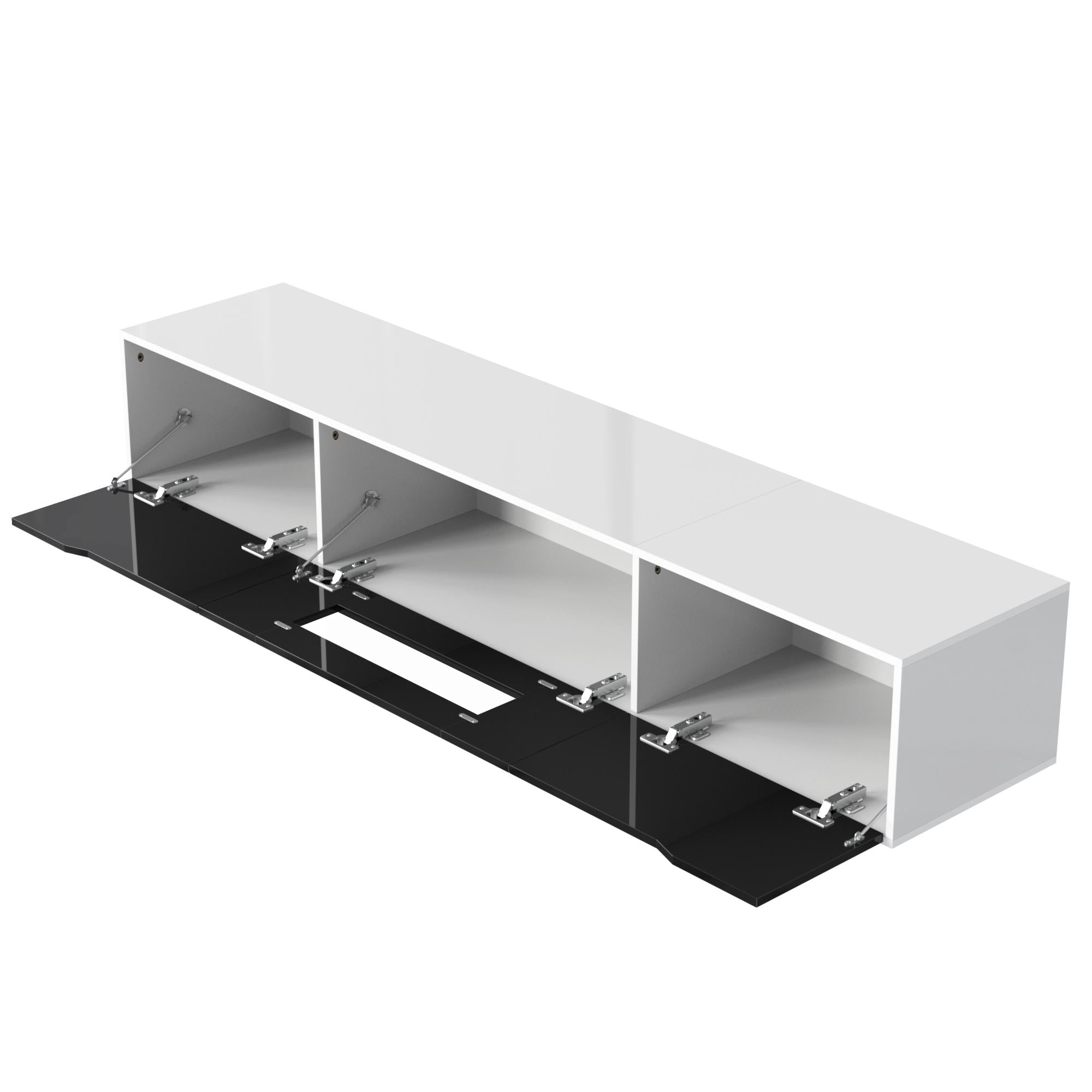 High-Gloss TV Cabinet with LED Lights, Modern Design, Versatile Mounting Options, 180L x 35W x 30H cm, Black