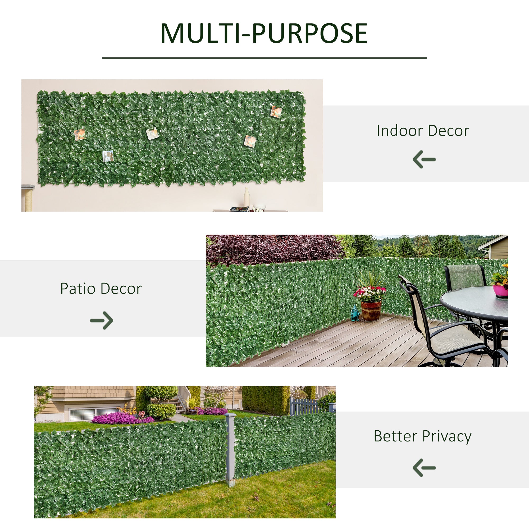 2-Piece Artificial Leaf Hedge Screen Privacy Fence Panel for Garden Outdoor Indoor Decor, Dark Green, 3M x 1M