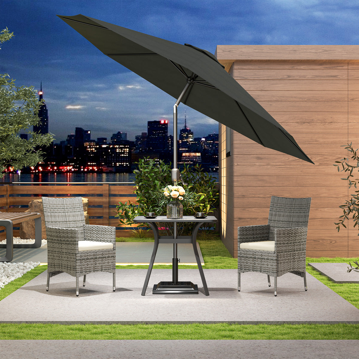2-Piece Rattan Garden Dining Chair Set with Cushions - Mixed Grey