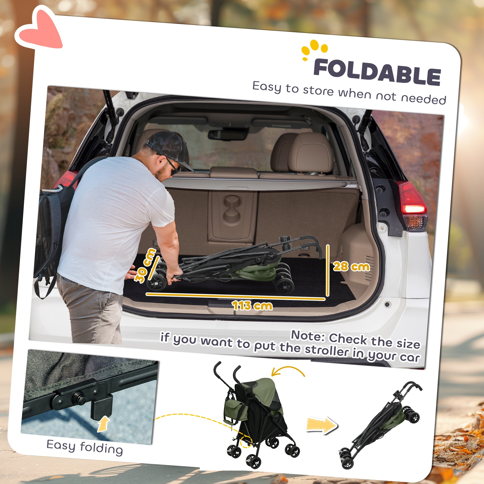 Umbrella Structure Dog Stroller, Lightweight & Portable Dog Pram w/ Shoulder Strap, Storage Bag & Cup Holder, Dark Green