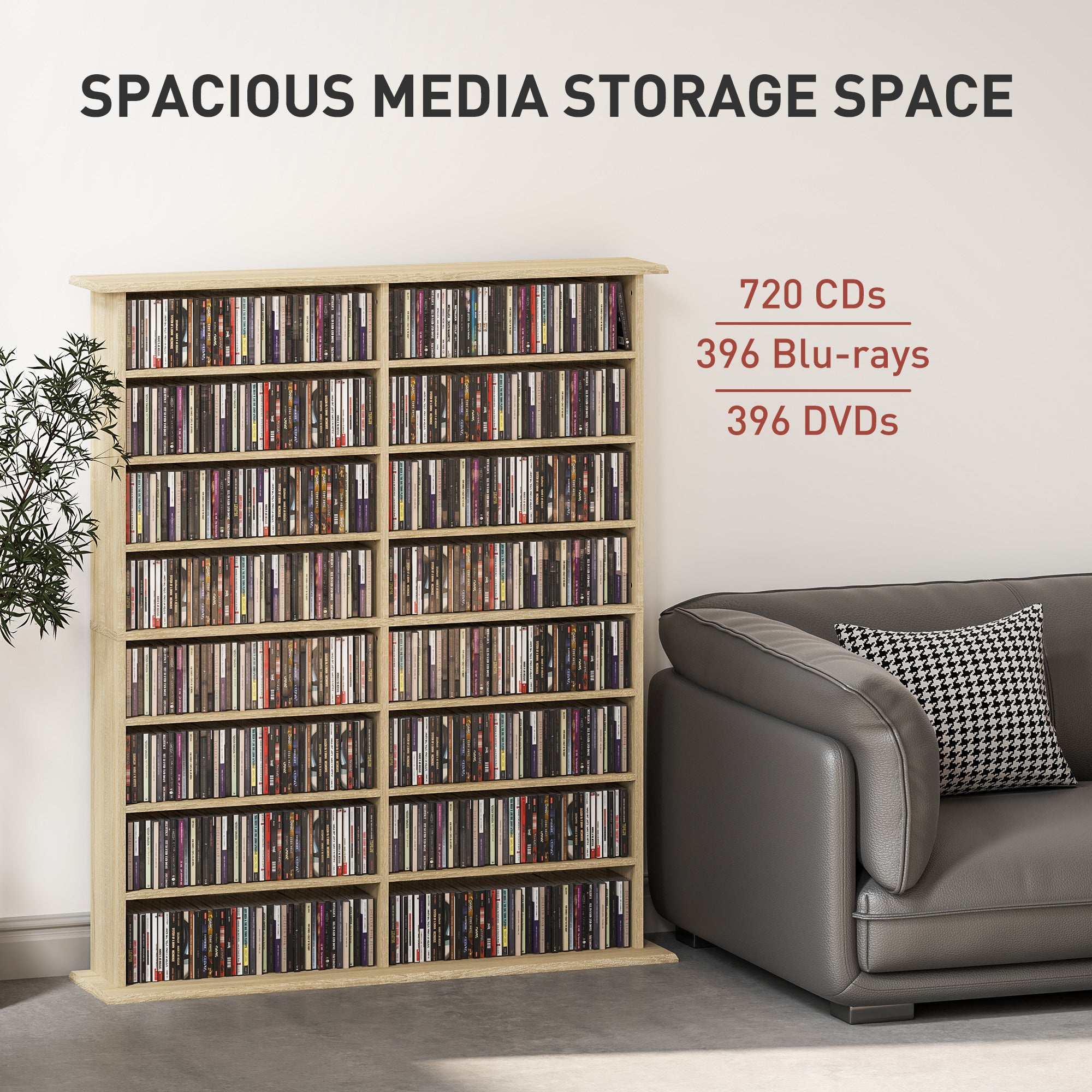 16-Compartment Media Shelf - Nature Wood Finish