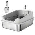 XXL Stainless Steel Cat Litter Box with High Sides, Metal Scoop, 70 x 50 x 30 cm
