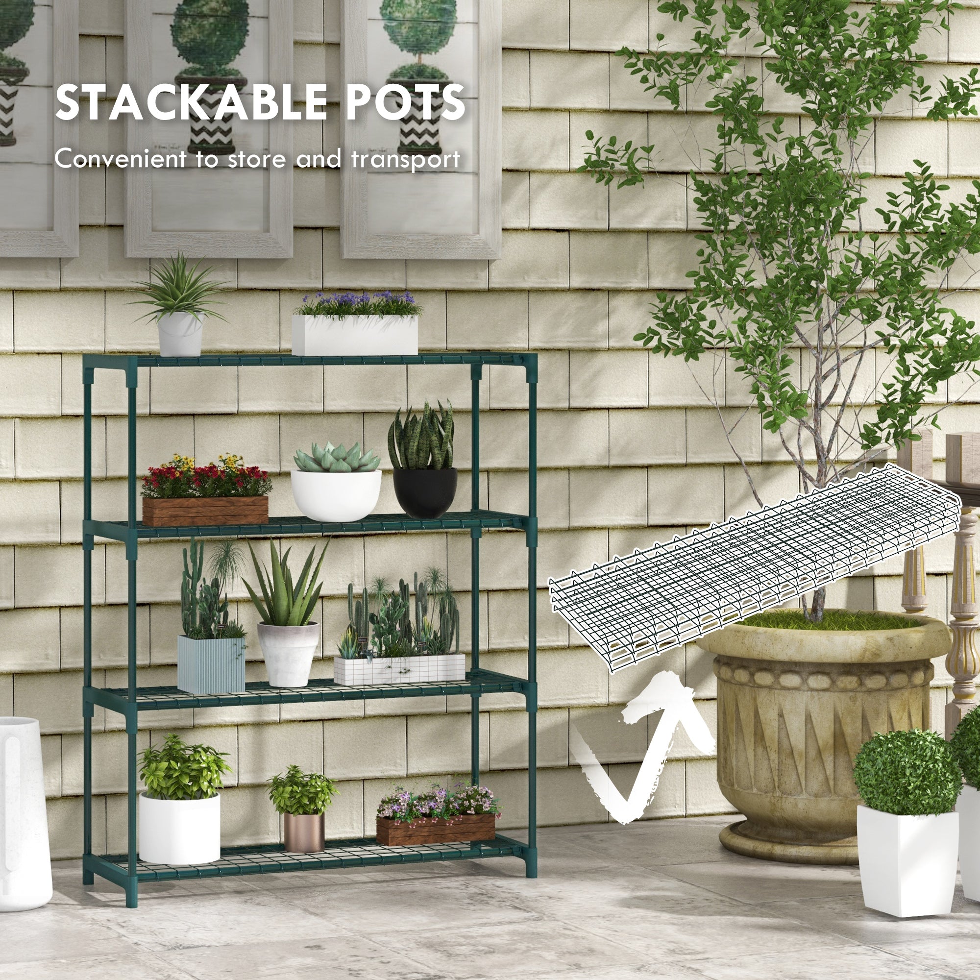 4 Tier Steel Plant Stand for Garden and Indoor Display - Dark Green