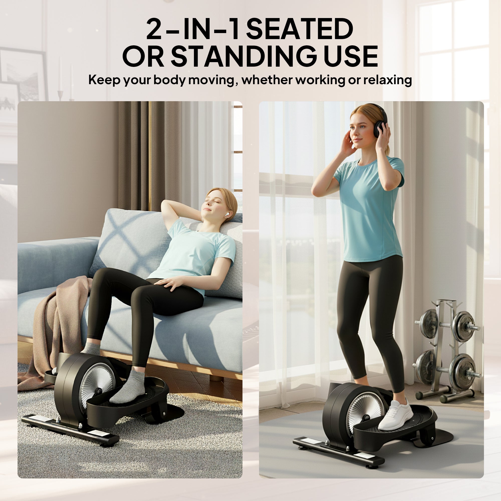 Under Desk Elliptical Machine with LCD Monitor, 8 Adjustable Magnetic Resistances for 2-in-1 Seat & Stand Up Exercise