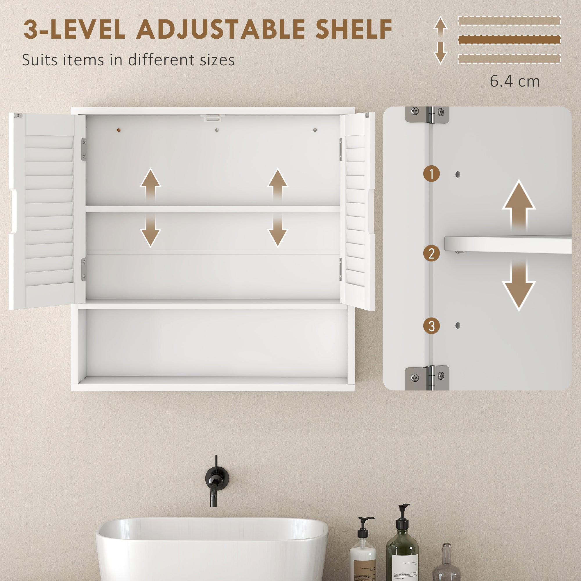 Bathroom Cabinet, Wall Mounted Storage Cabinet with Adjustable Shelves, 60 x 20 x 60 cm, White