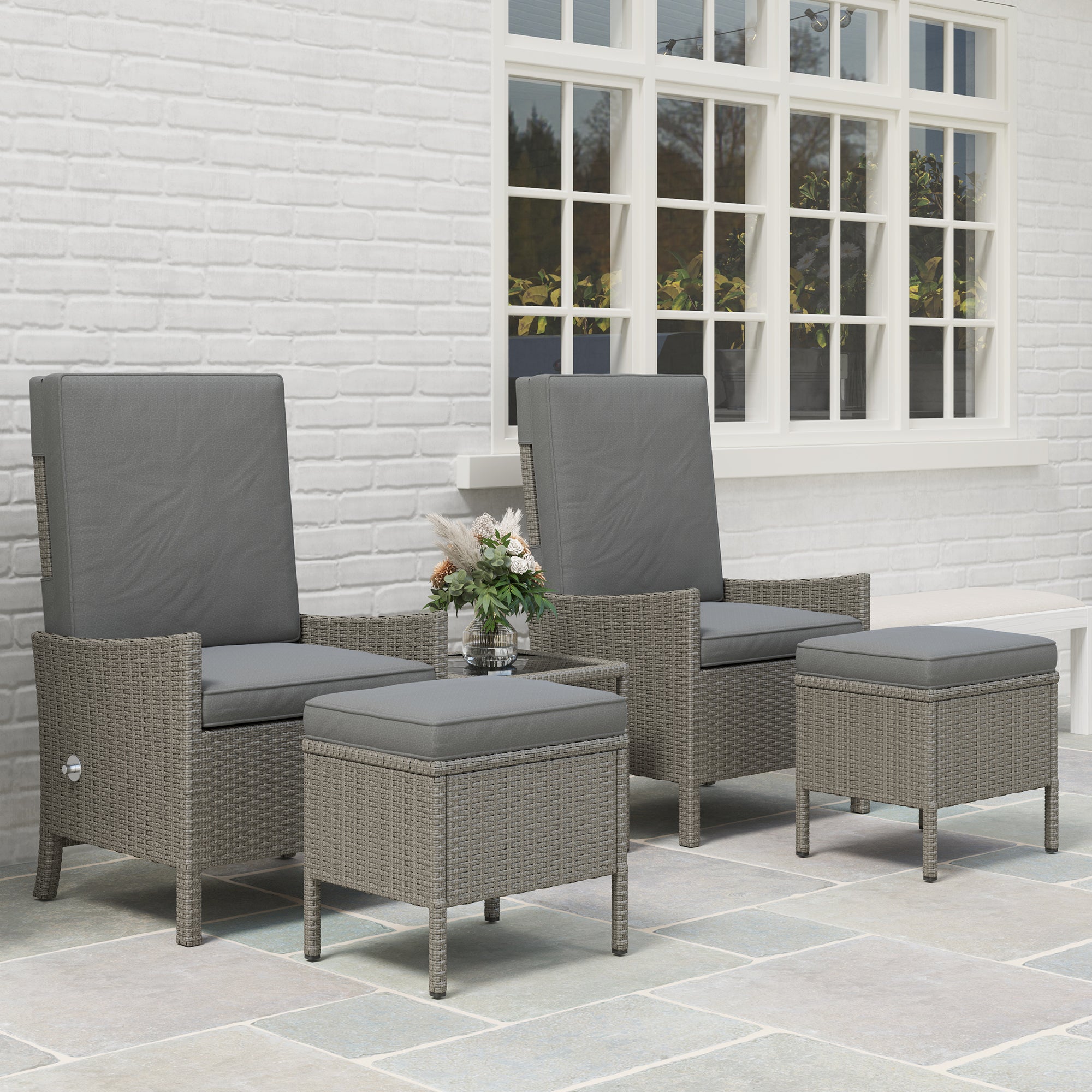 5 Piece Rattan Garden Furniture Set with Adjustable Backrests - Dark Grey