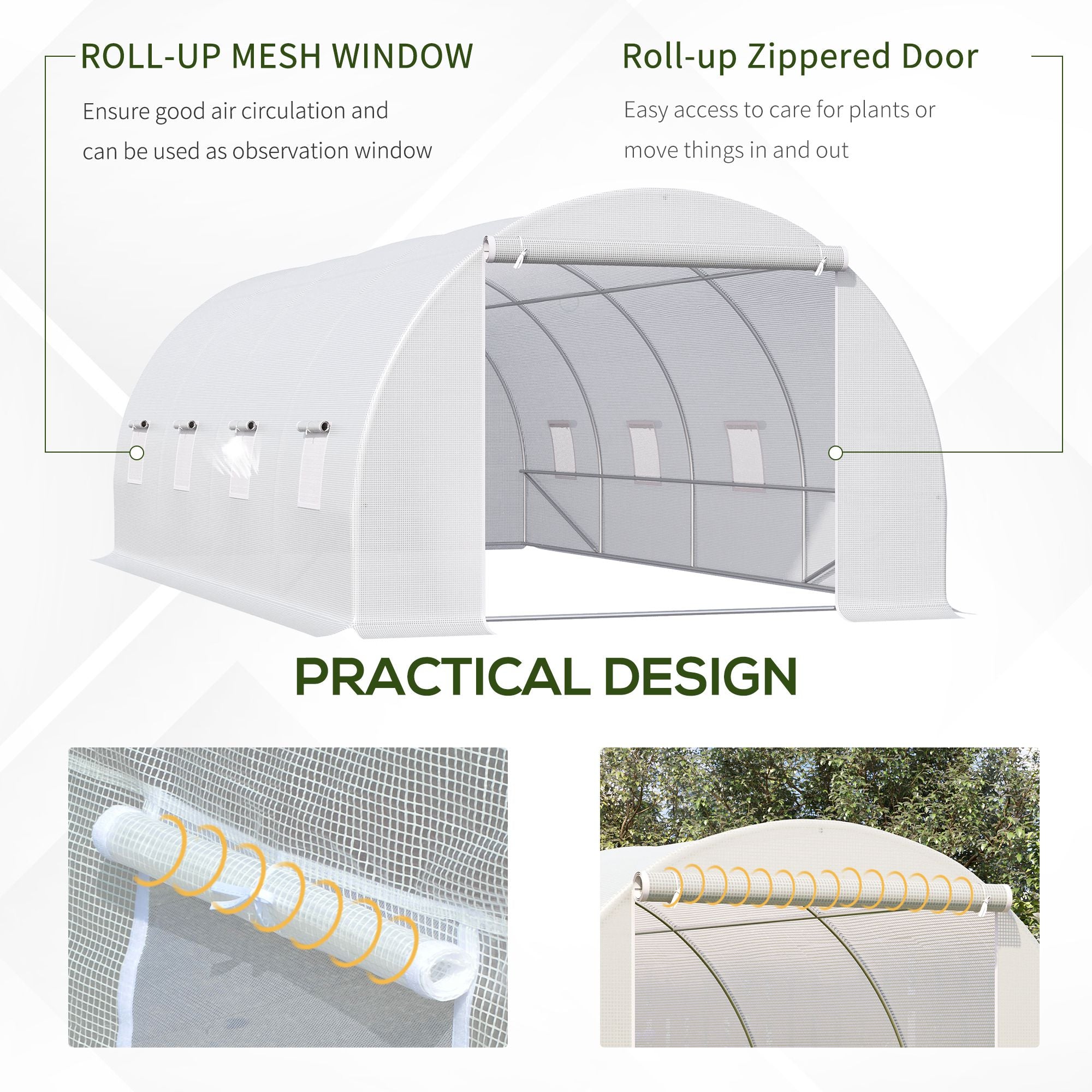 6 x 3 x 2 m Polytunnel Greenhouse, Walk in Polytunnel Tent with Metal Frame, Zippered Door and 8 Windows for Garden and Backyard, White