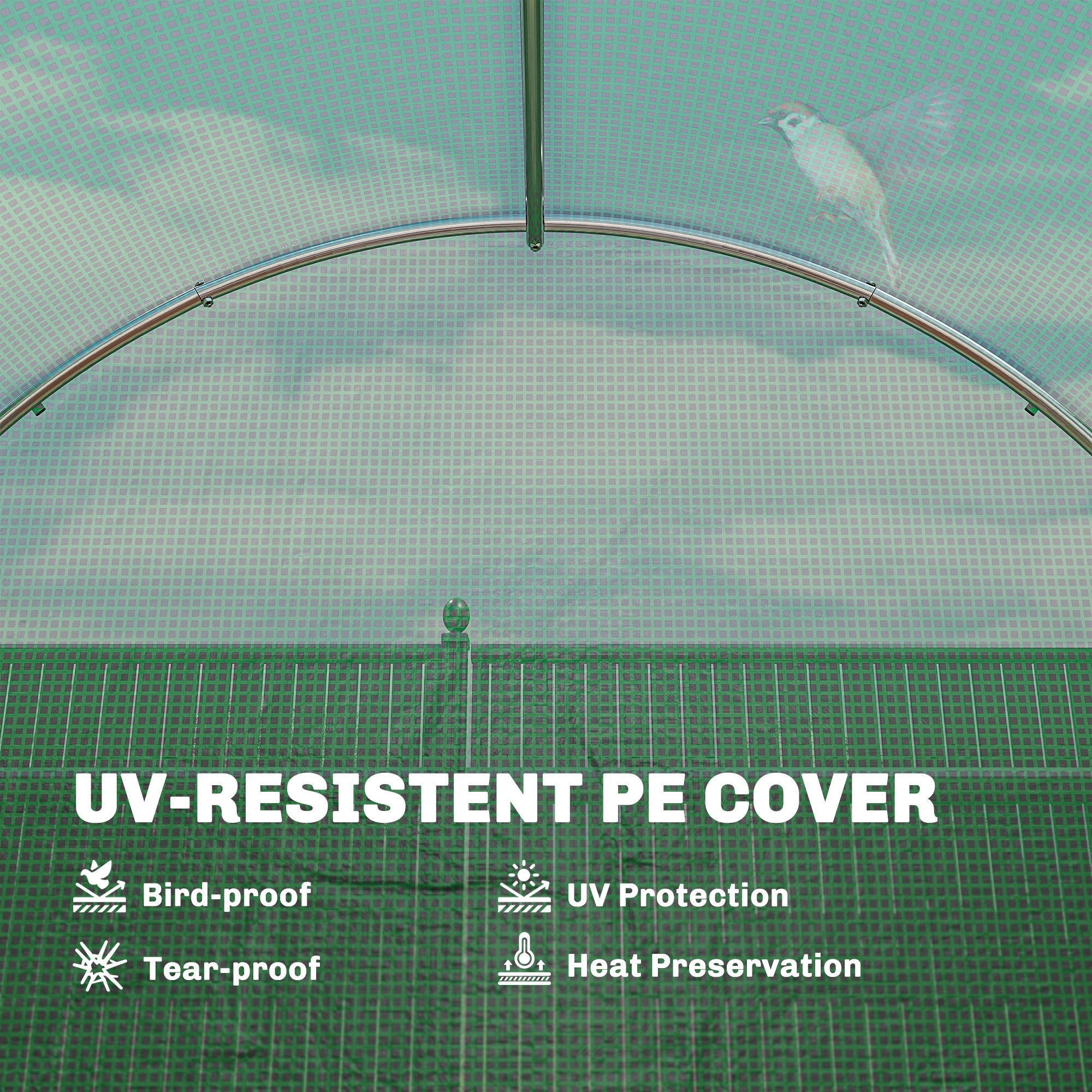 2 x 3 m Walk-in Polytunnel Greenhouse with Hinged Door and 6 Roll Up Mesh Windows, Garden Tunnel Warm House Tent, Green