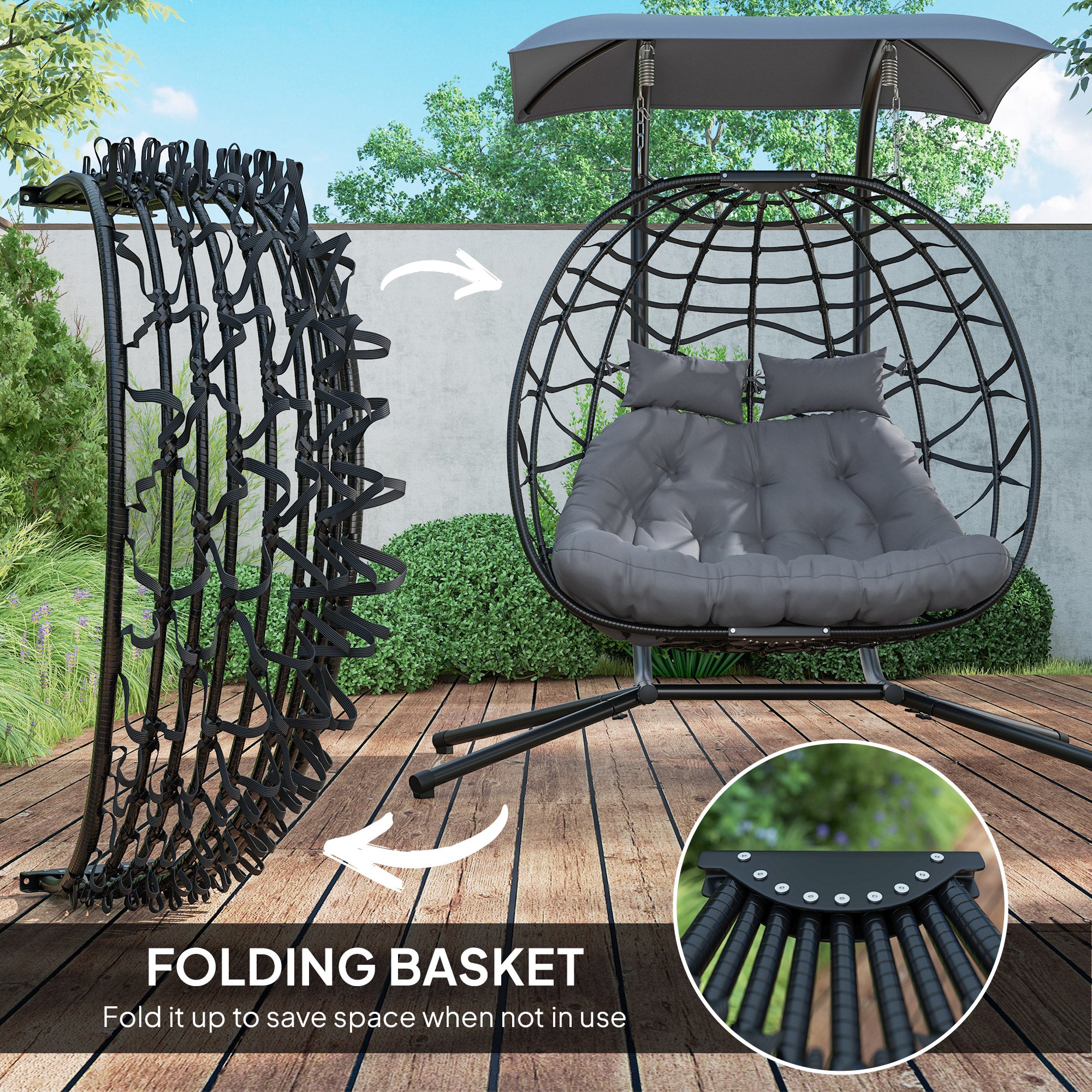 Two-Seater Rattan Egg Chair - Black