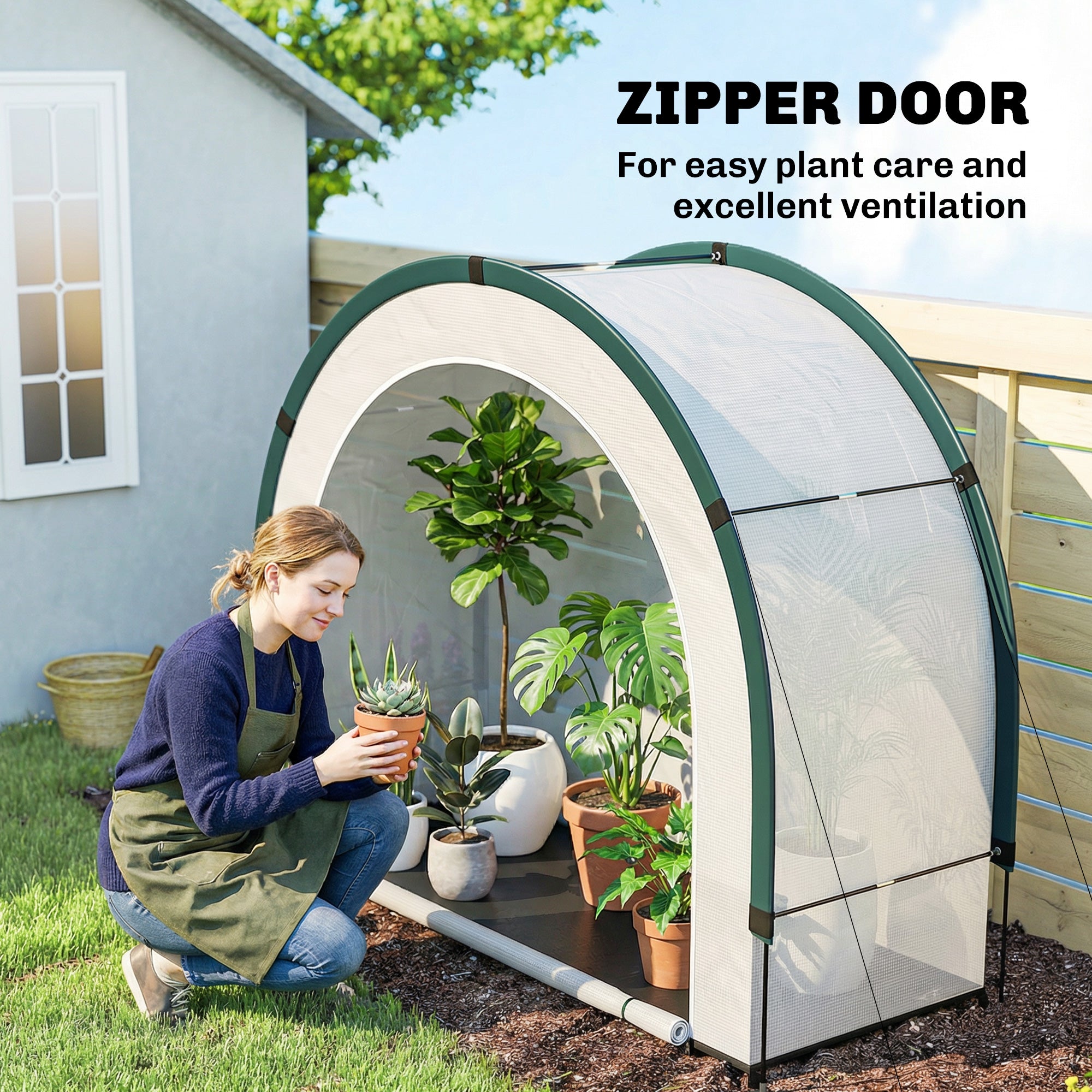 Foldable Small Greenhouse, Portable Green House Mini Greenhouse with Zipper Door, PE Base, 200 x 80 x 164 cm, Green
