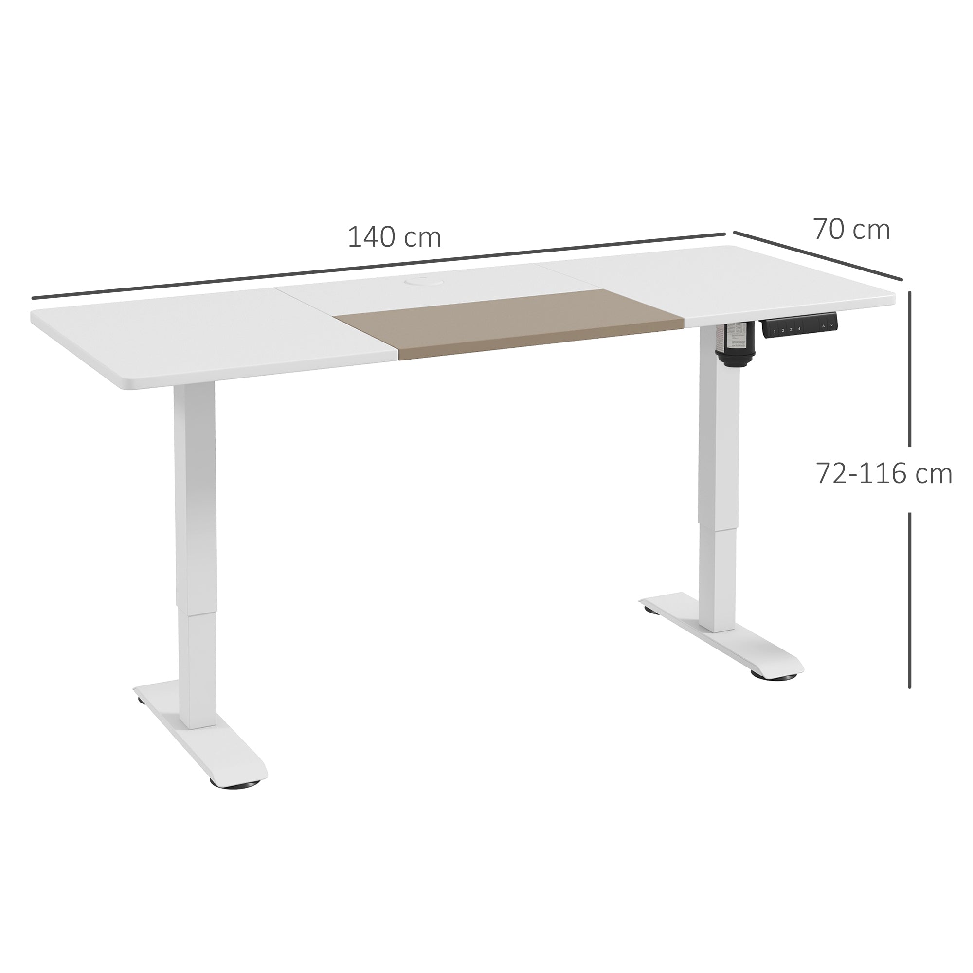 72-116cm Adjustable Electric Standing Desk, with LED Display - White