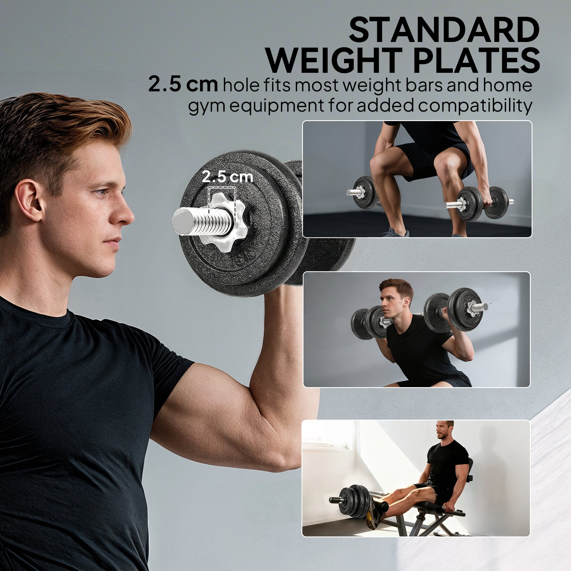 2-in-1 Adjustable Dumbbells Set, 20kg Cast Iron Weights Dumbbells Set with Non-Slip Grip for Strength Training, Weight Lifting, Bodybuilding, Home Gym Workout Equipment for Men & Women