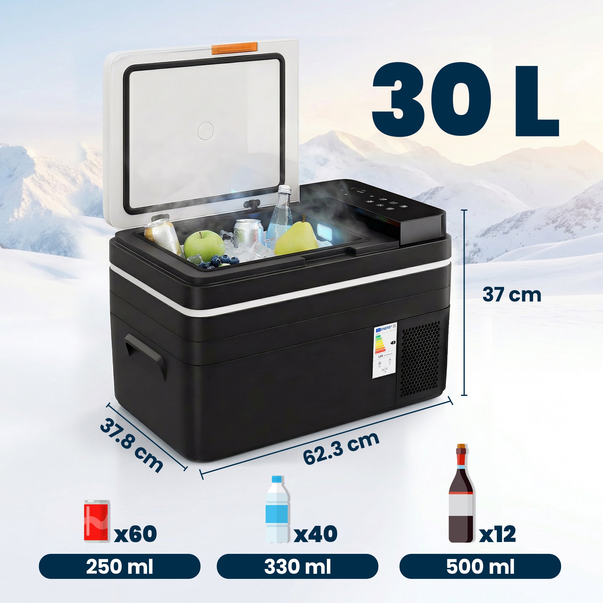 30L Compressor Car Fridge Freezer, Camping Refrigerator with App Control, 12/24V DC and 100-240V AC, Black