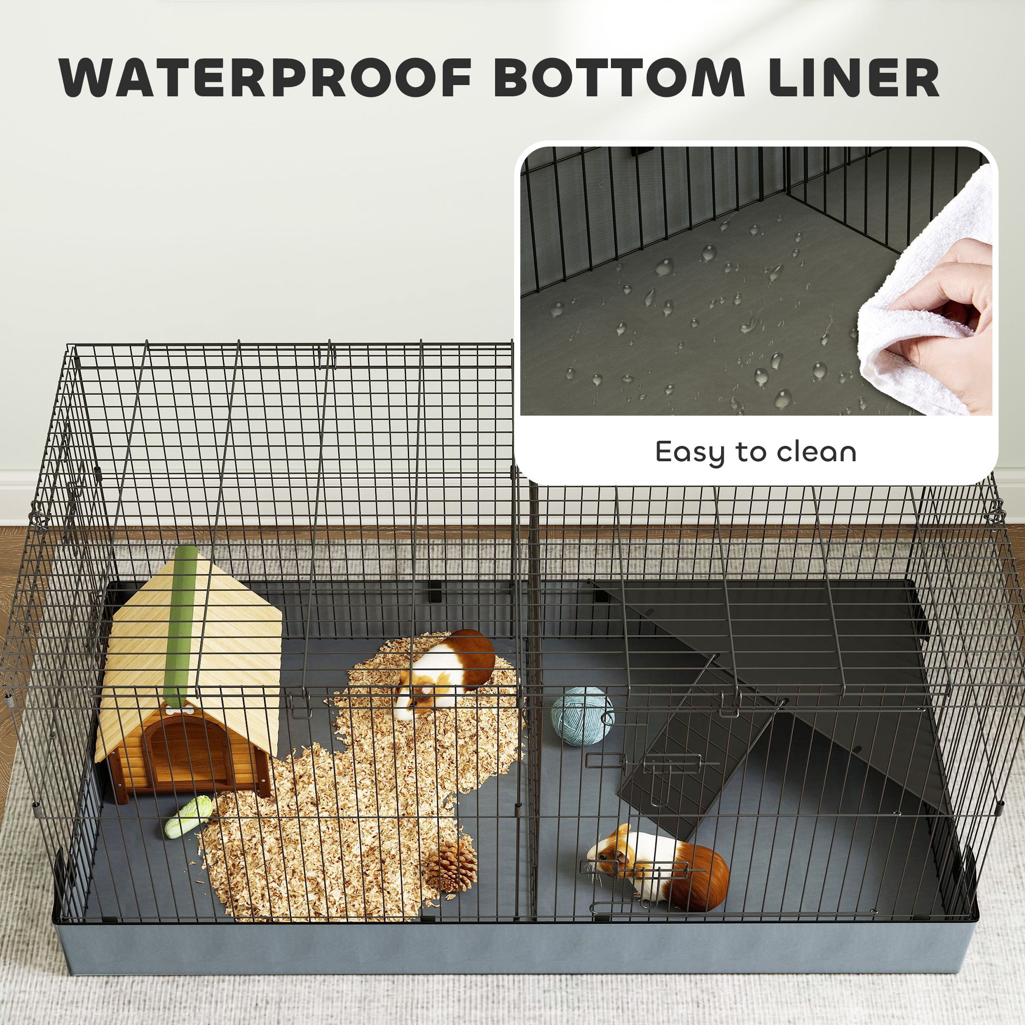 2 in 1 Guinea Pig and Rabbit Cage Playpen with Waterproof Oxford Floor for Hedgehogs - Black Grey