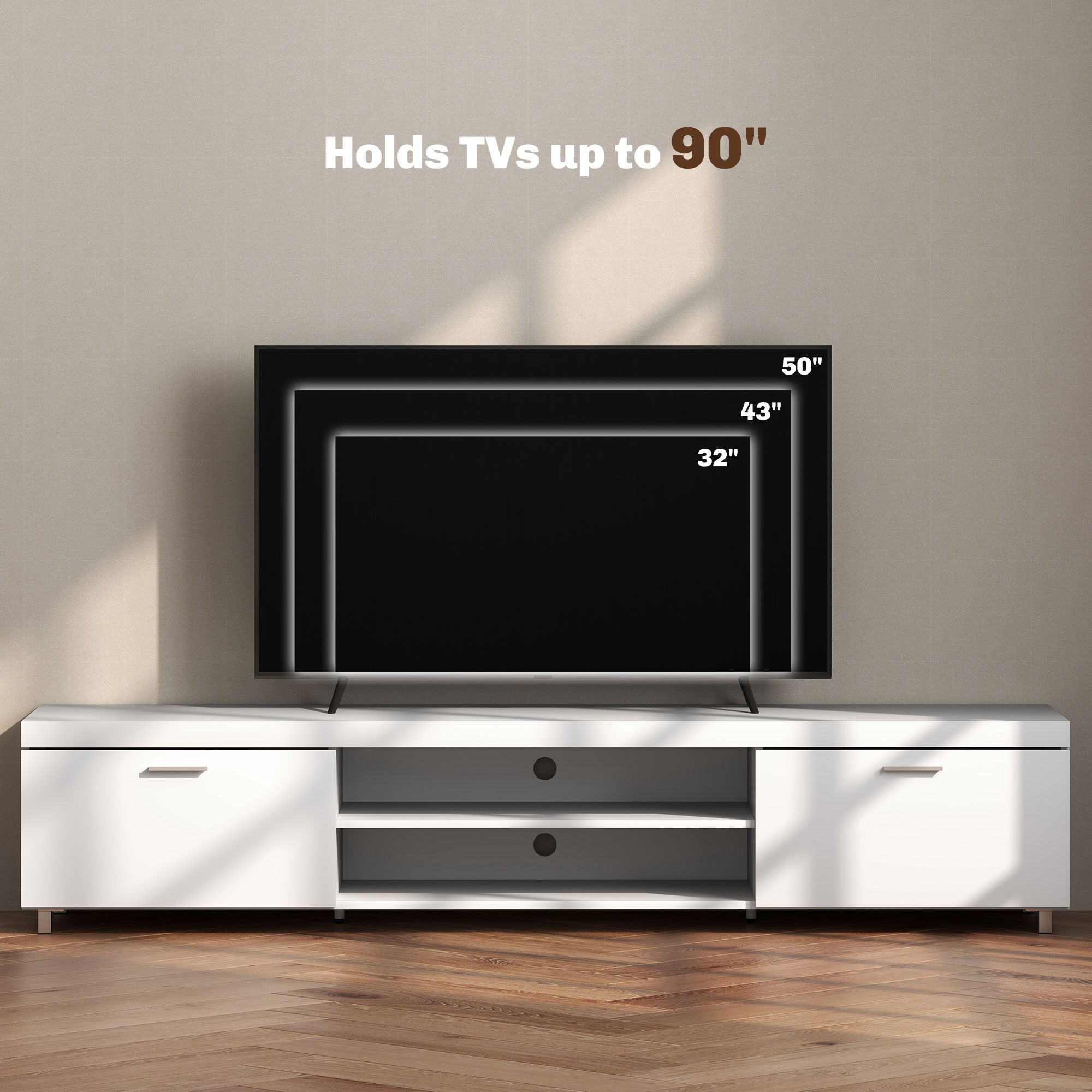 Modern TV unit Cabinet Entertainment Centre for TVs up to 90" w/ Cabinet Shelf for Living room Bedroom White