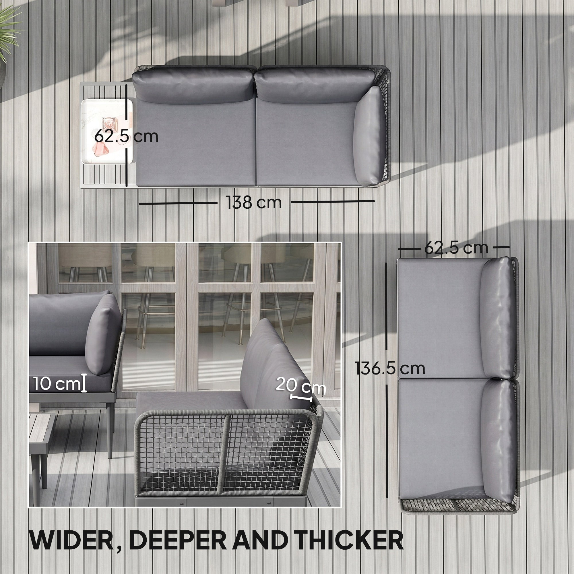 Thee-Piece 'L' Rattan Sofa Set - Grey
