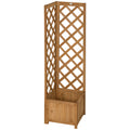Wooden Planter with Corner Trellis, Freestanding Raised Garden Bed with Drainage Bottom, Outdoor Planter Box, Brown