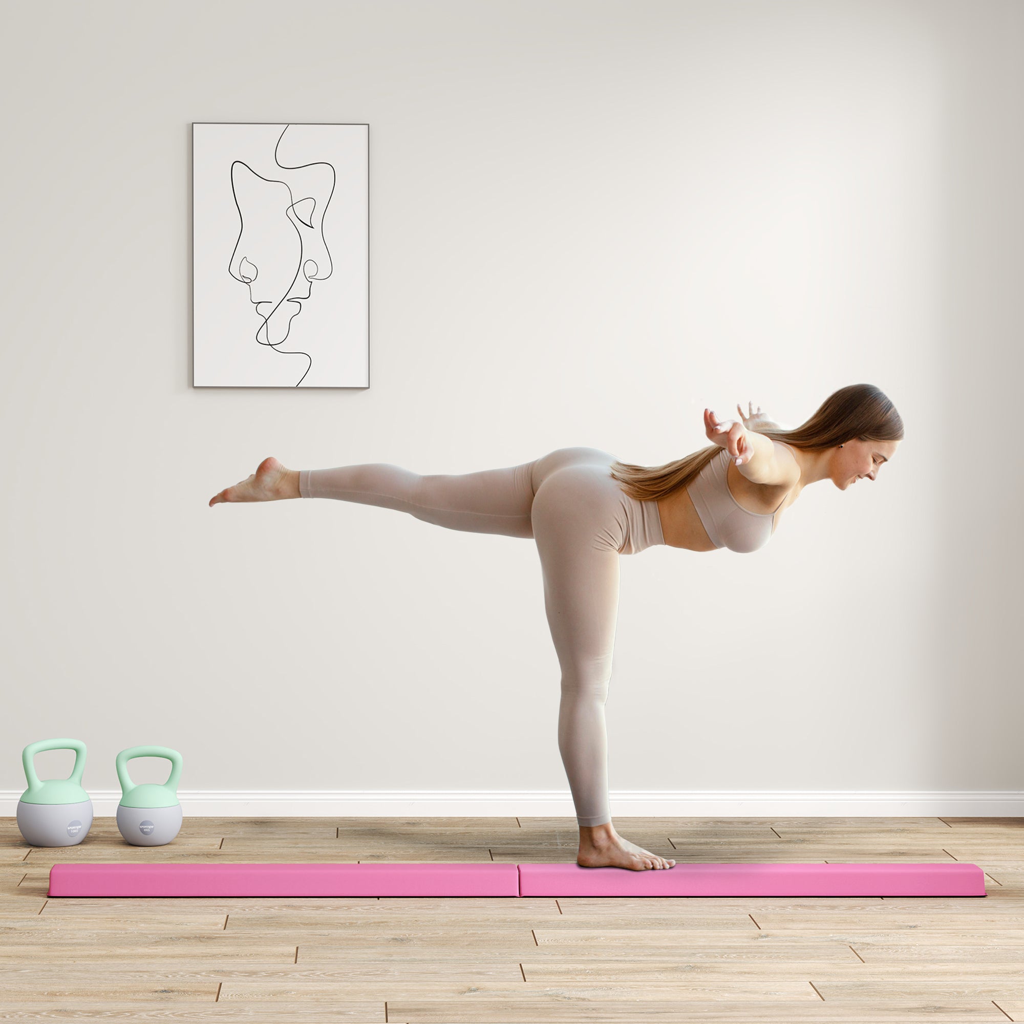 7.7ft Folding Gymnastics Beam, Floor Balance Beam for Kids with Anti-Slip Base, Gymnastics Equipment for Home, Pink