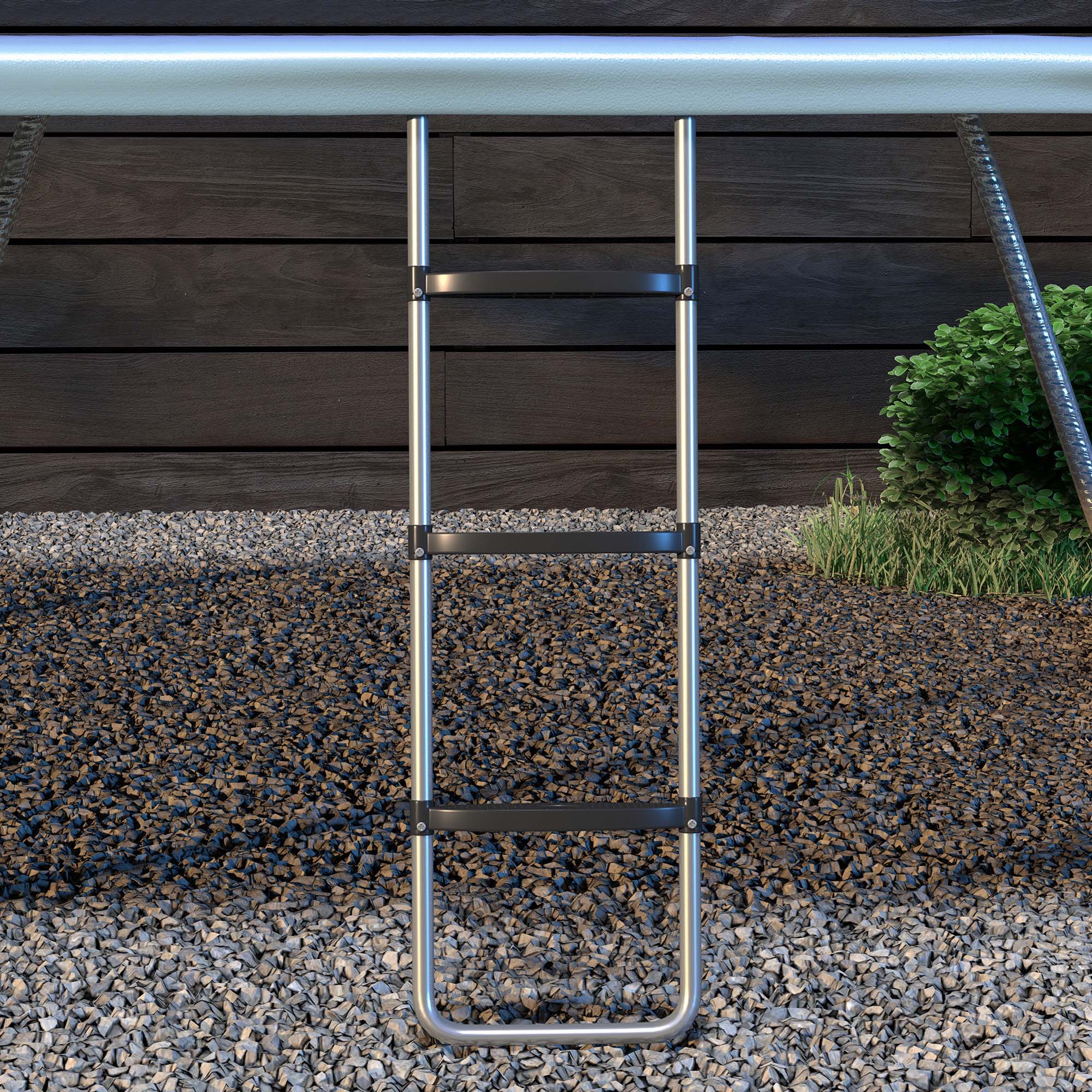 Galvanised Steel Trampoline Ladder, 2 Steps/3 Steps Outdoor Trampoline Accessories for 6ft, 8ft, 10ft, 12ft, 13ft, 14ft, 16ft Trampoline, 110L x 32Wcm, Silver Tone