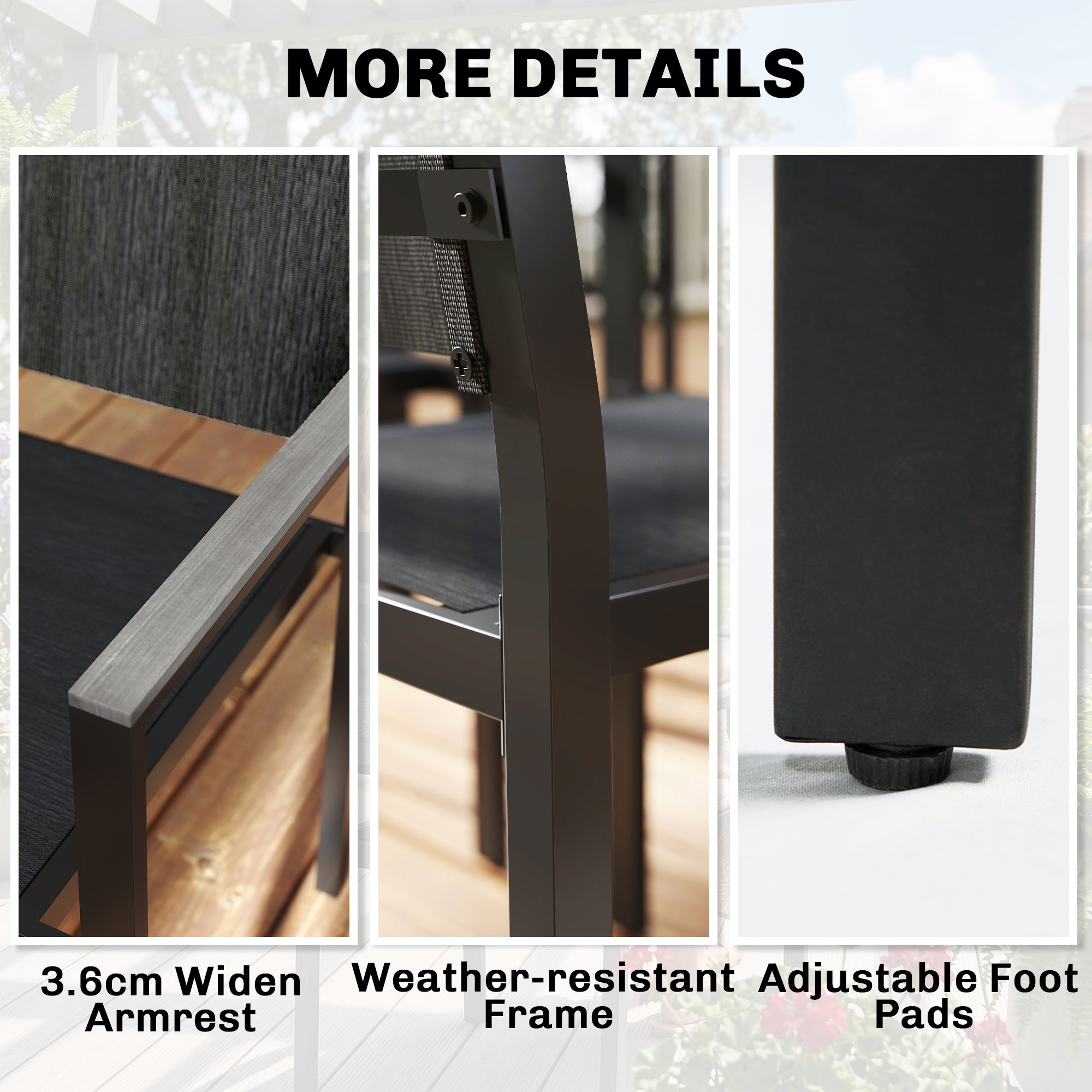 Garden Dining Set with Acacia Wood Table Top, Outdoor Table and Stackable Chairs Set for 6 with Texteline Seat, Grey
