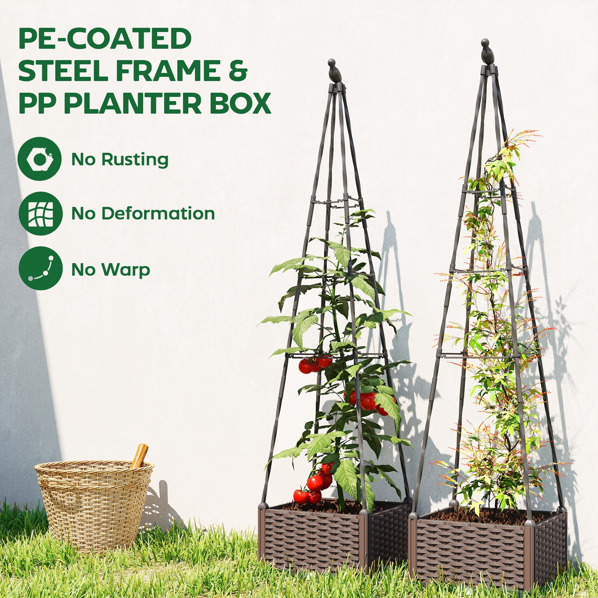 Raised Bed for Garden, Raised Garden Bed Planter Box with Trellis, Self Watering, Drainage Holes and Plugs