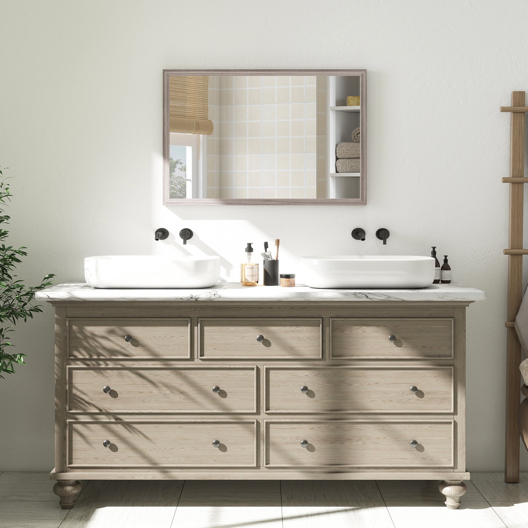Wall Bathroom Mirror, 40 x 60 cm Wall-Mounted Mirror for Living Room, Bedroom, Hallway, Grey